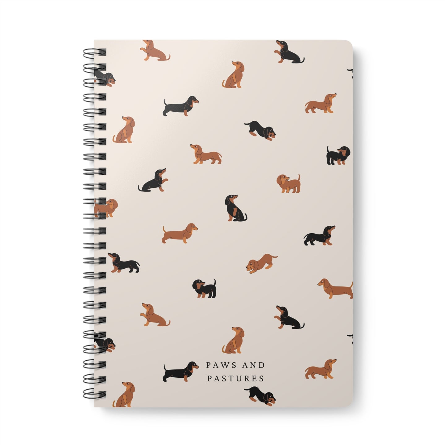 Dachshund Pattern A5 Wirobound Notebook — 'Paws and Pastures' Lined Journal