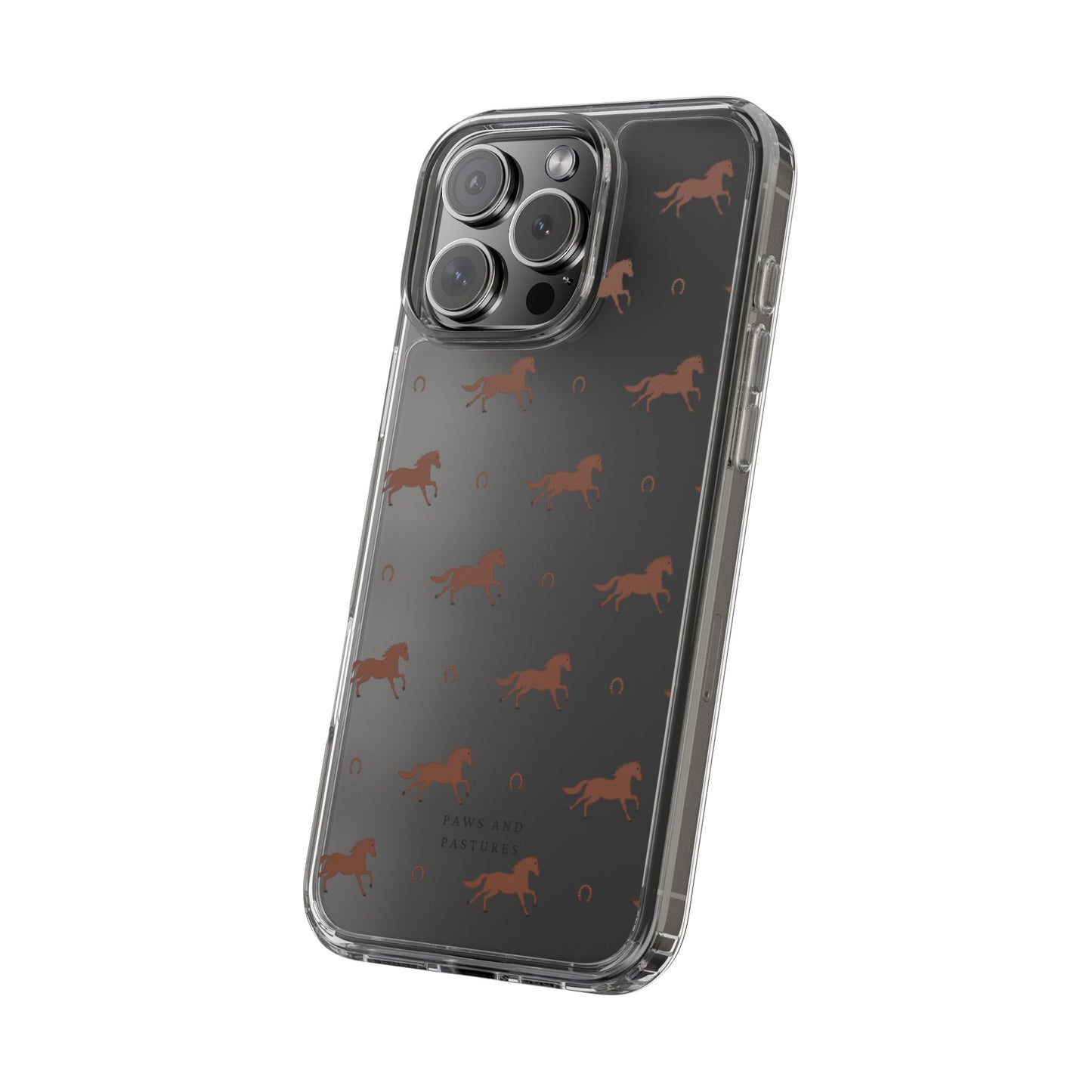 Horse Pattern Clear Phone Case — Equestrian Horses & Horseshoes Design