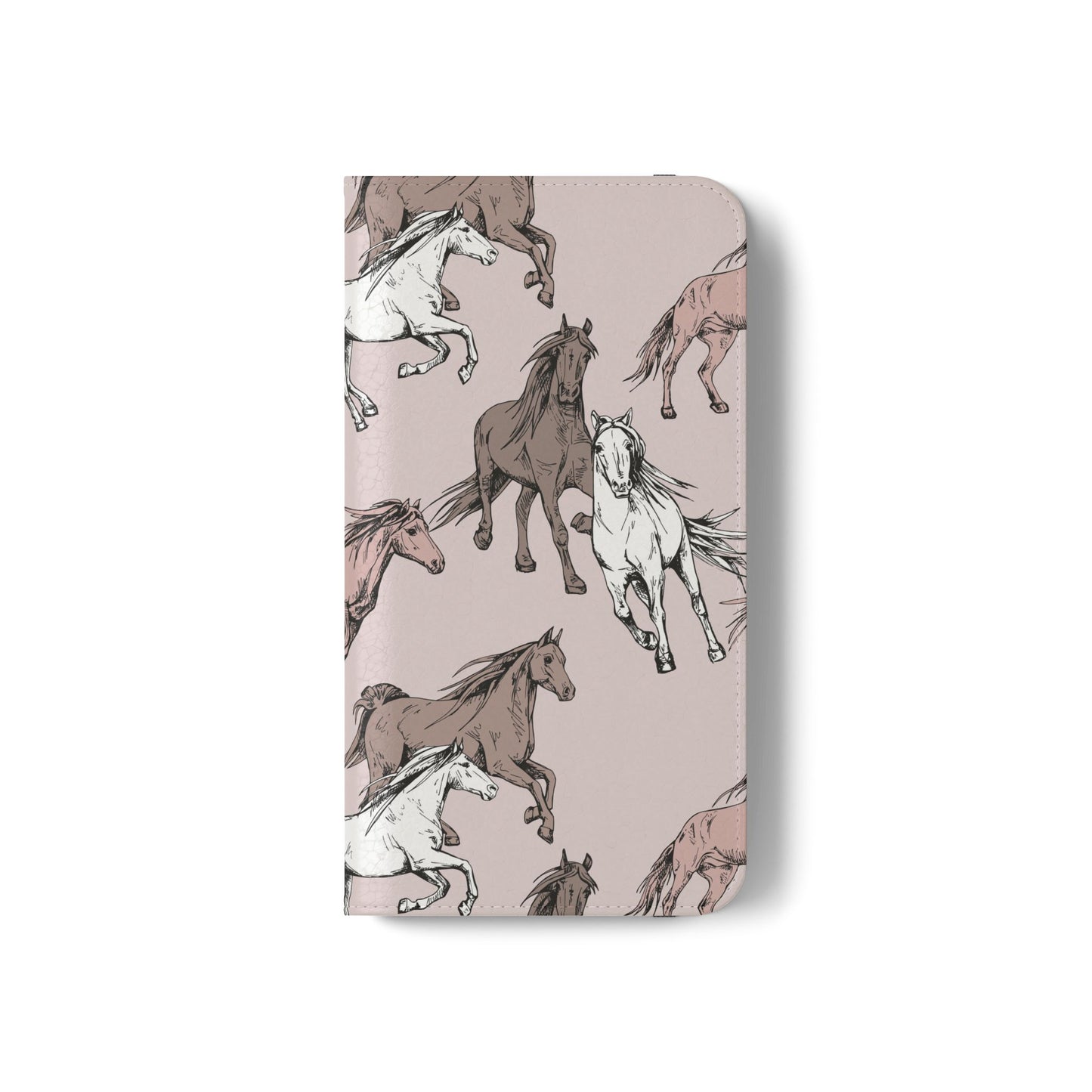 Horse Pattern Flip Phone Case — Pink Running Horses Wallet Cover