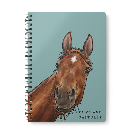 Teal Horse Portrait Spiral Notebook — "Paws and Pastures" A5 Wirobound Journal
