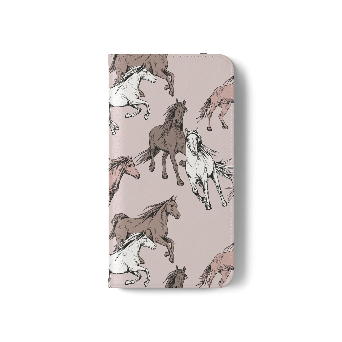 Horse Pattern Flip Phone Case — Pink Running Horses Wallet Cover