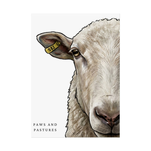 Sheep Portrait Fine Art Poster — 'Paws and Pastures' Rustic Farmhouse Wall Art