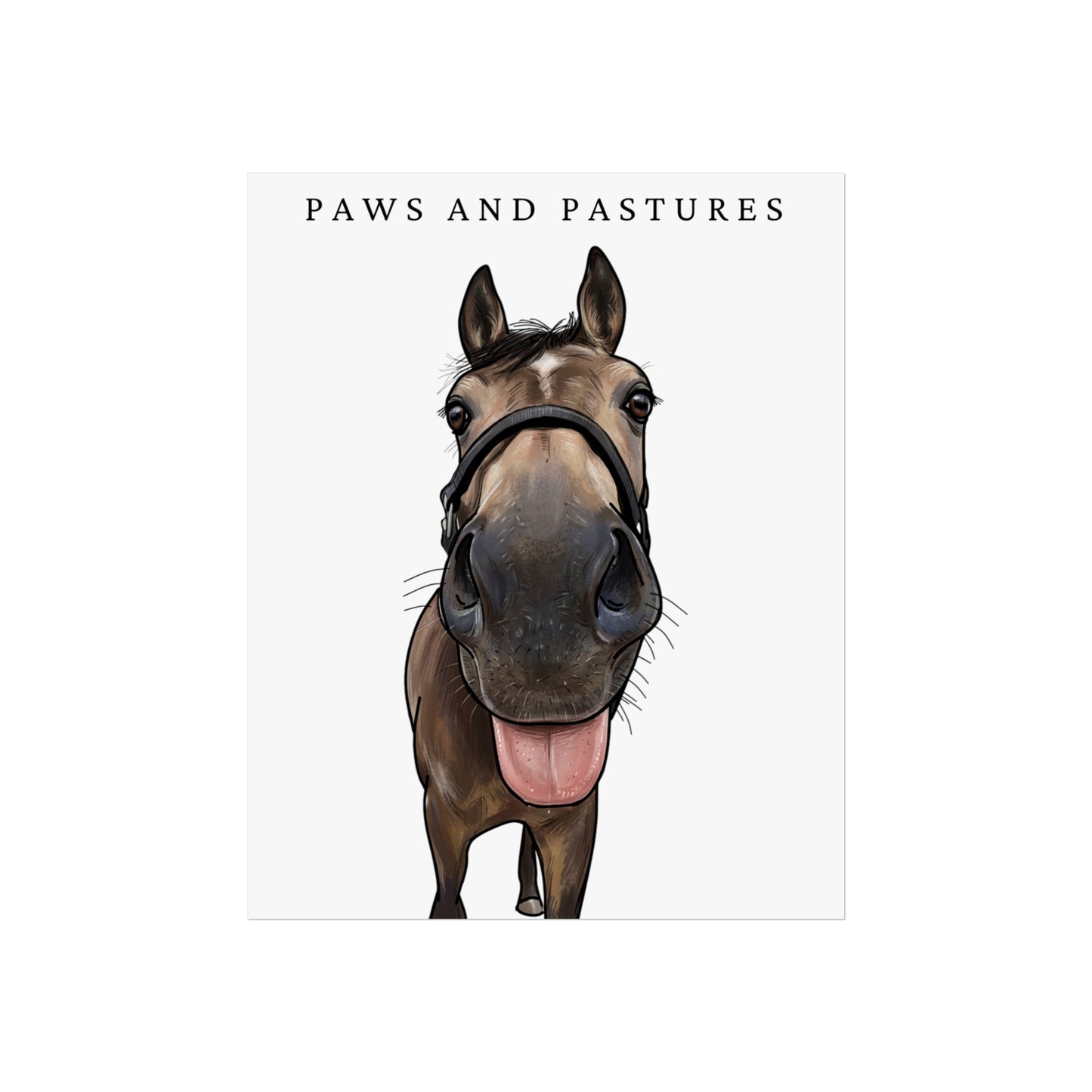 Paws and Pastures Funny Horse Fine Art Poster — Cute Tongue-Out Equine Wall Art