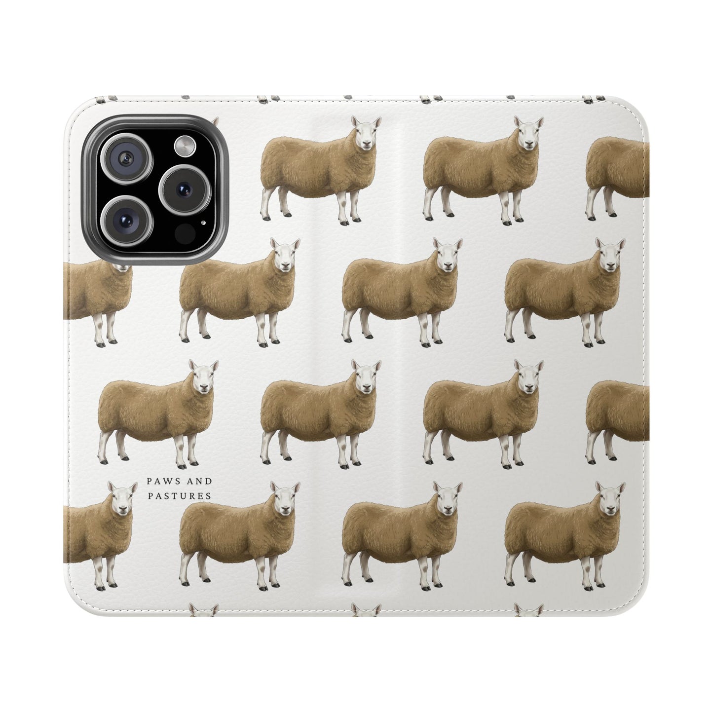 Cheviot Sheep Pattern Flip Phone Case – Cute Pastoral Wallet Cover with Card Slots