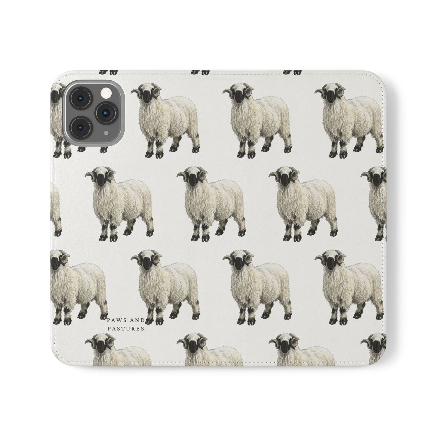 Valais Blacknose Sheep Pattern Flip Phone Case – Cute Farm Animal Wallet Cover