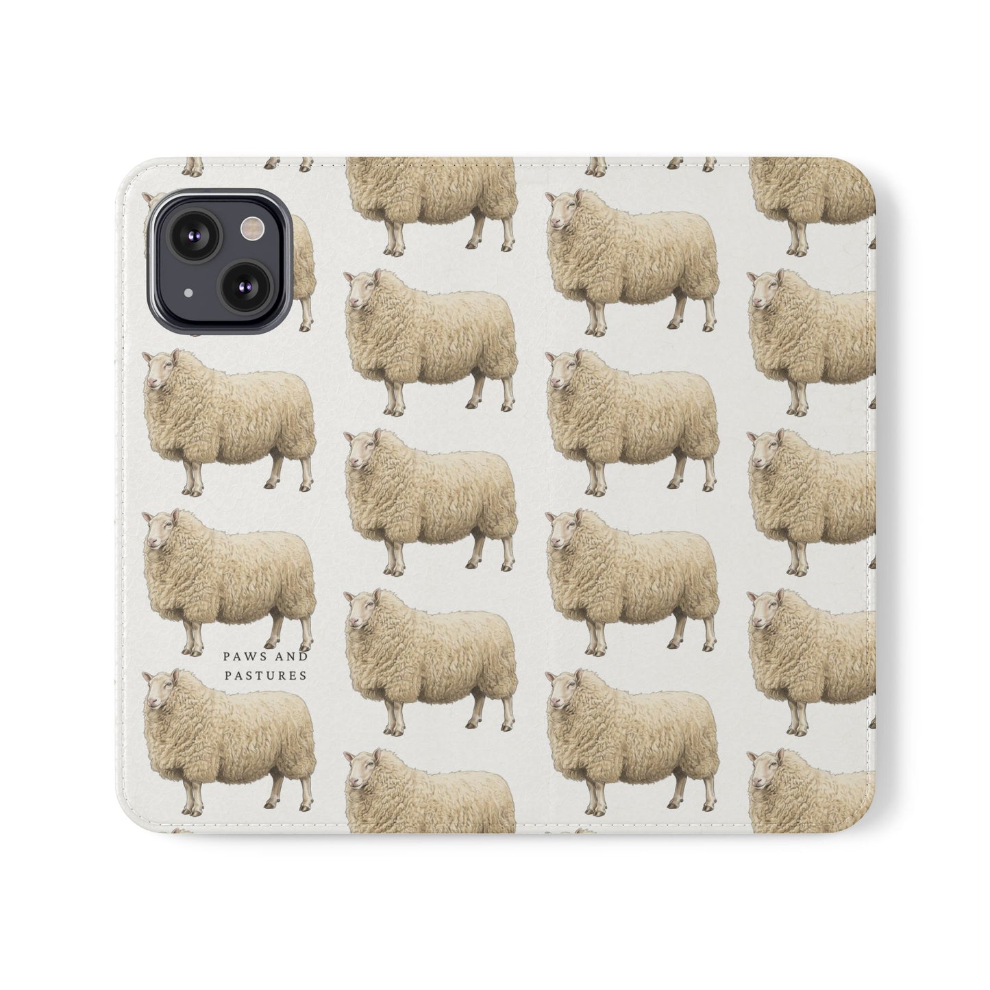 Cheviot Sheep Pattern Flip Phone Case – Cute Pastoral Wallet Cover with Card Slots