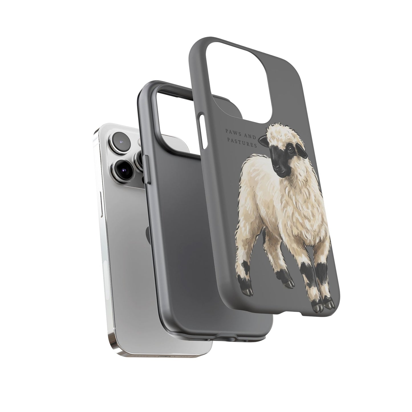 Grey Valais Blacknose Sheep Phone Case – 'Paws and Pastures' Cute Lamb Protective iPhone Cover