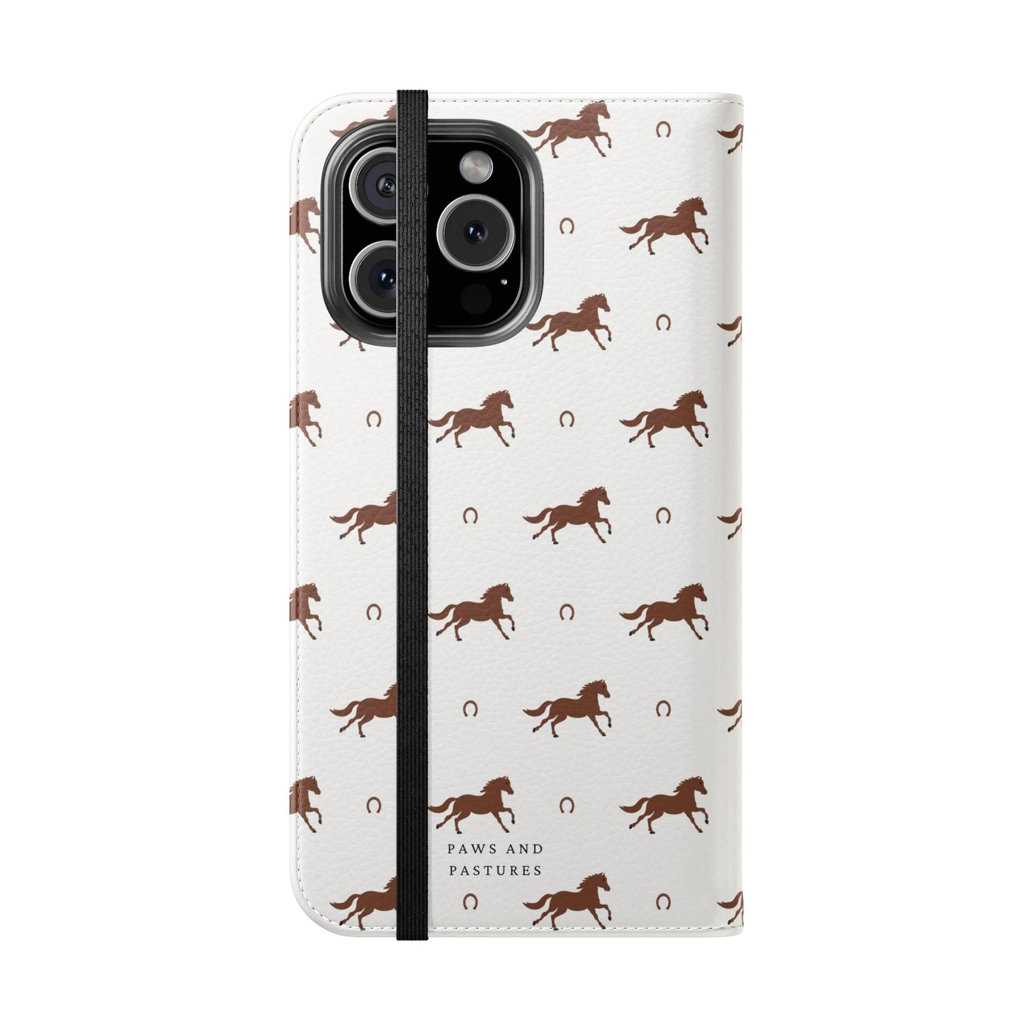 Horse Pattern Flip Case — Leather Wallet Phone Cover with Galloping Horses
