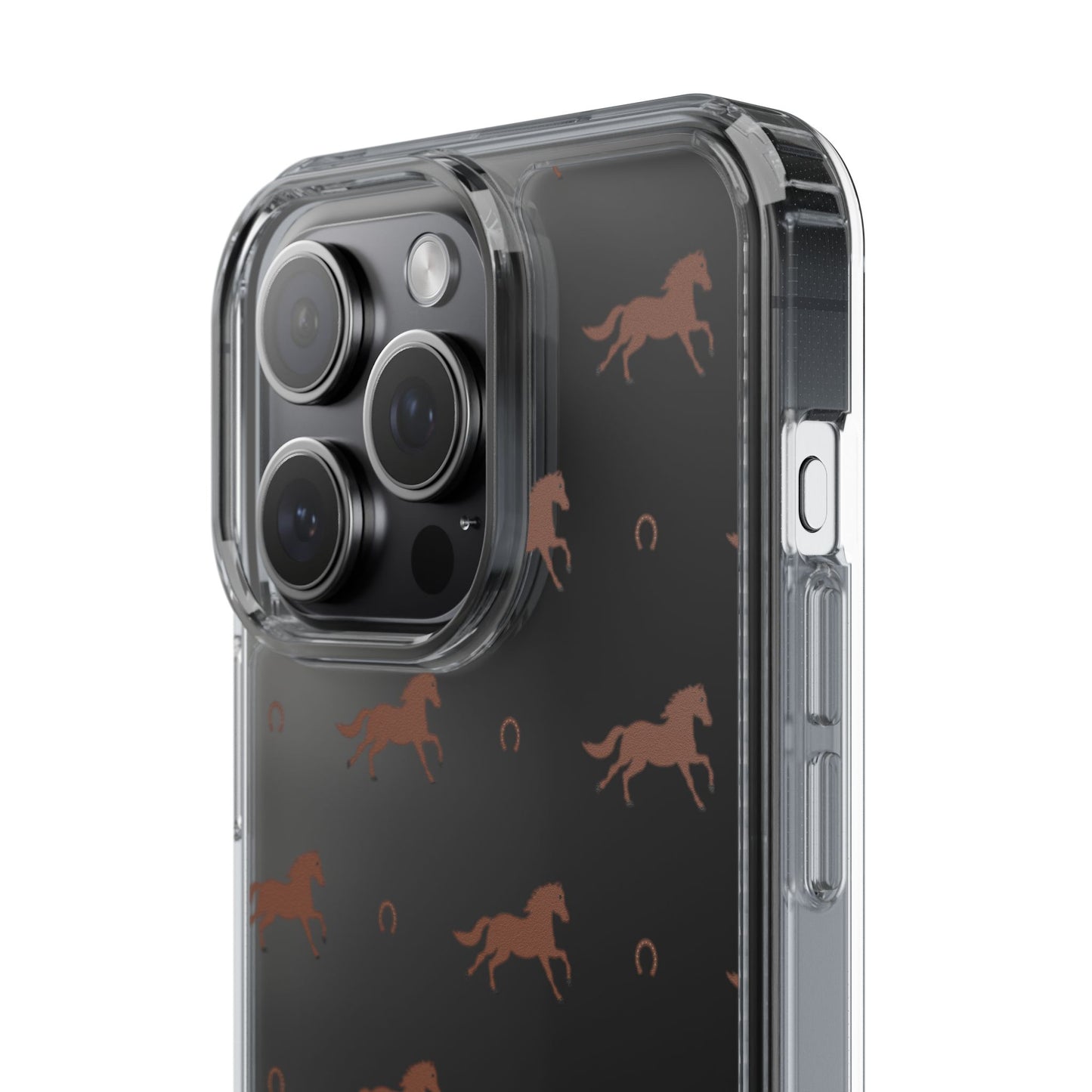 Horse Pattern Clear Phone Case — Equestrian Horses & Horseshoes Design