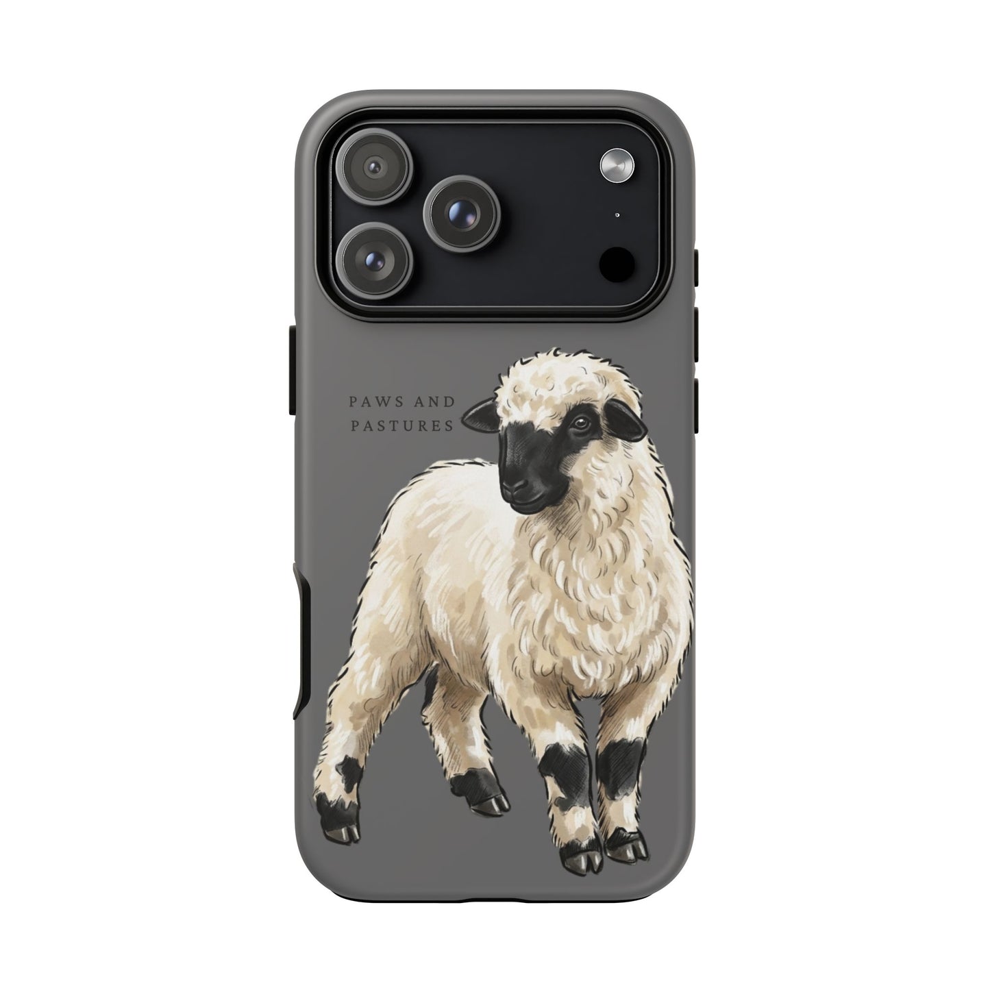 Grey Valais Blacknose Sheep Phone Case – 'Paws and Pastures' Cute Lamb Protective iPhone Cover