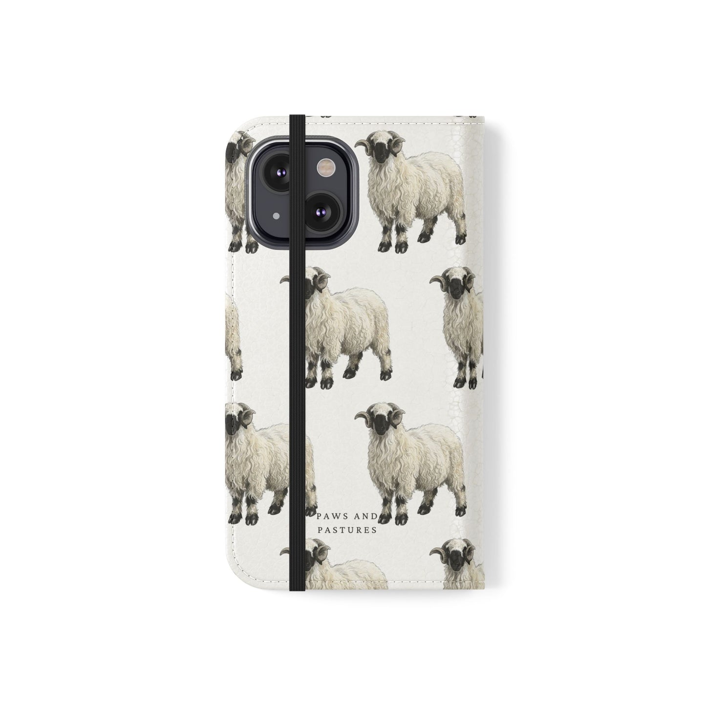 Valais Blacknose Sheep Pattern Flip Phone Case – Cute Farm Animal Wallet Cover