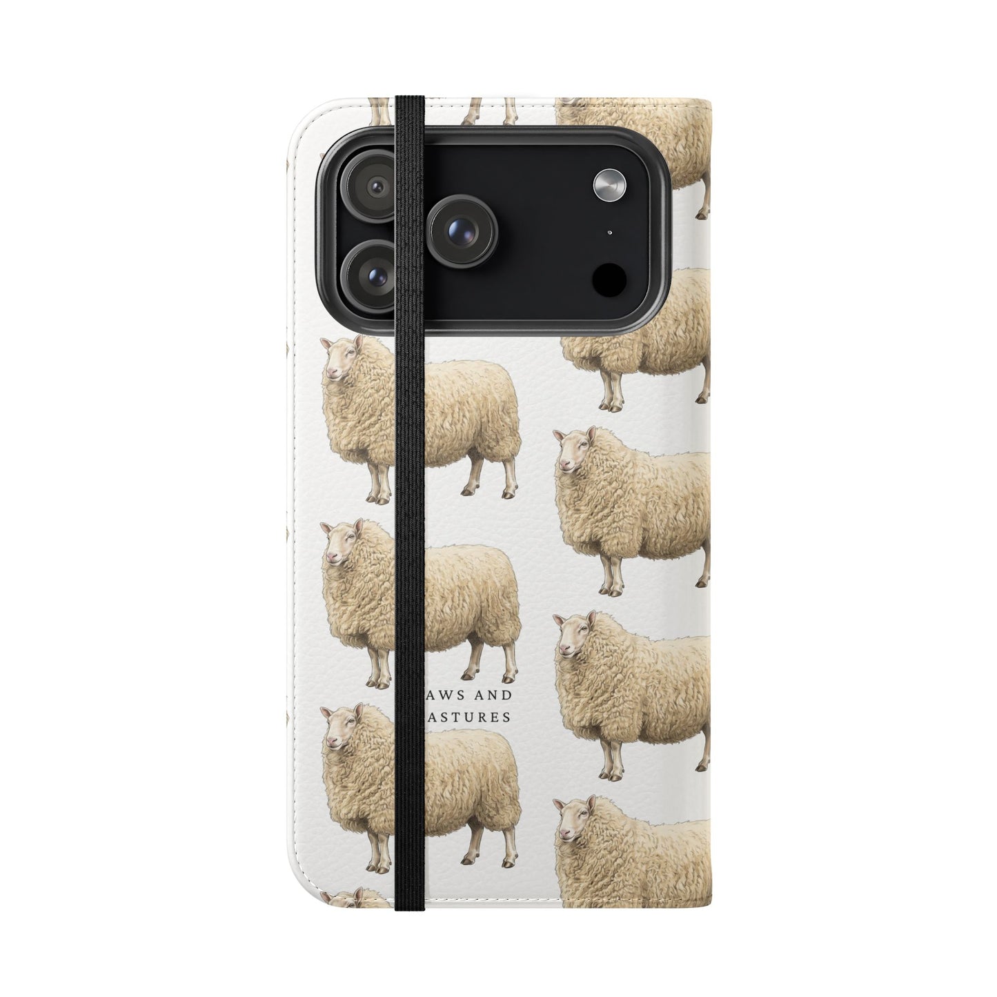 Cheviot Sheep Pattern Flip Phone Case – Cute Pastoral Wallet Cover with Card Slots