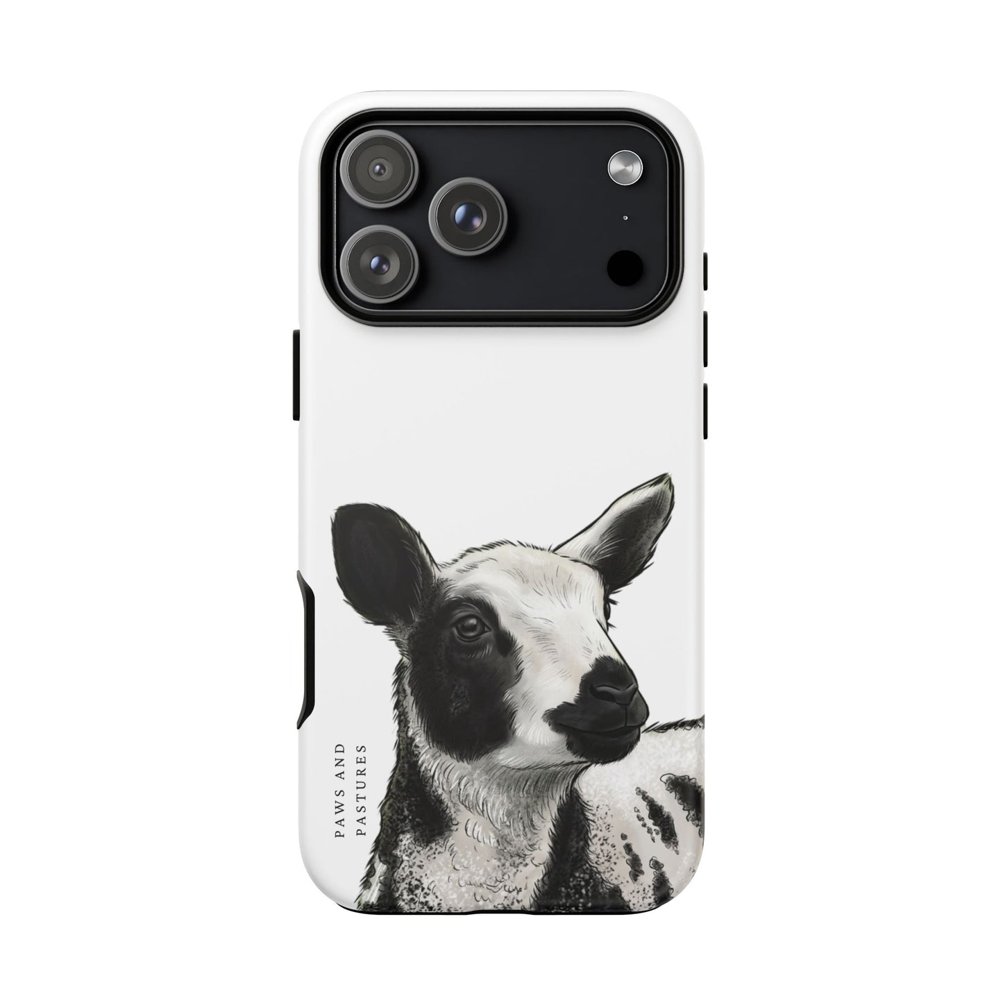 Dutch Spotted Sheep Portrait Phone Case - Black & White Lamb Illustration Protective Cover
