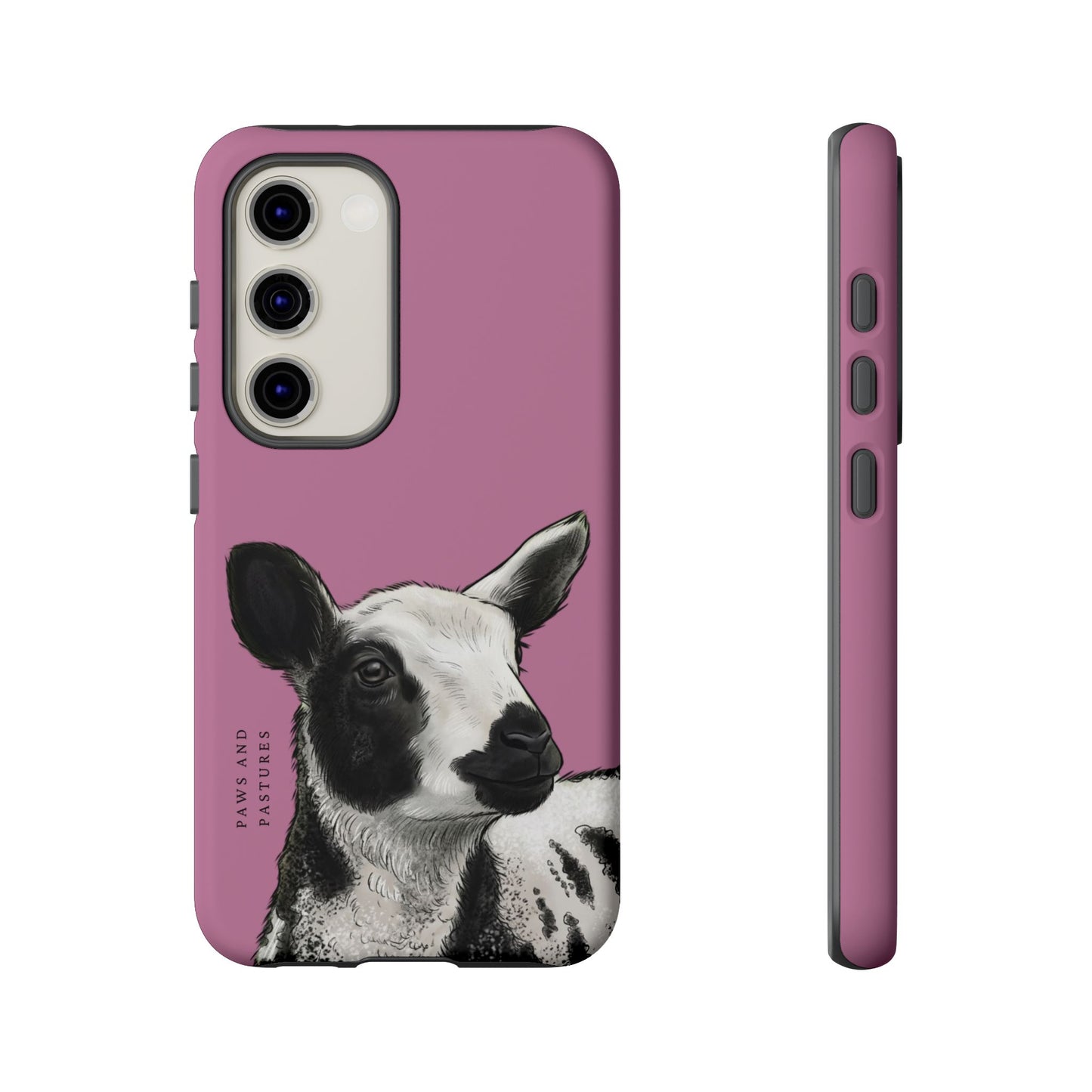 Pink Dutch Spotted Sheep Portrait Phone Case - Black & White Lamb Illustration Protective Cover