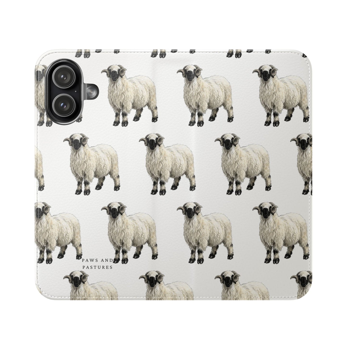 Valais Blacknose Sheep Pattern Flip Phone Case – Cute Farm Animal Wallet Cover