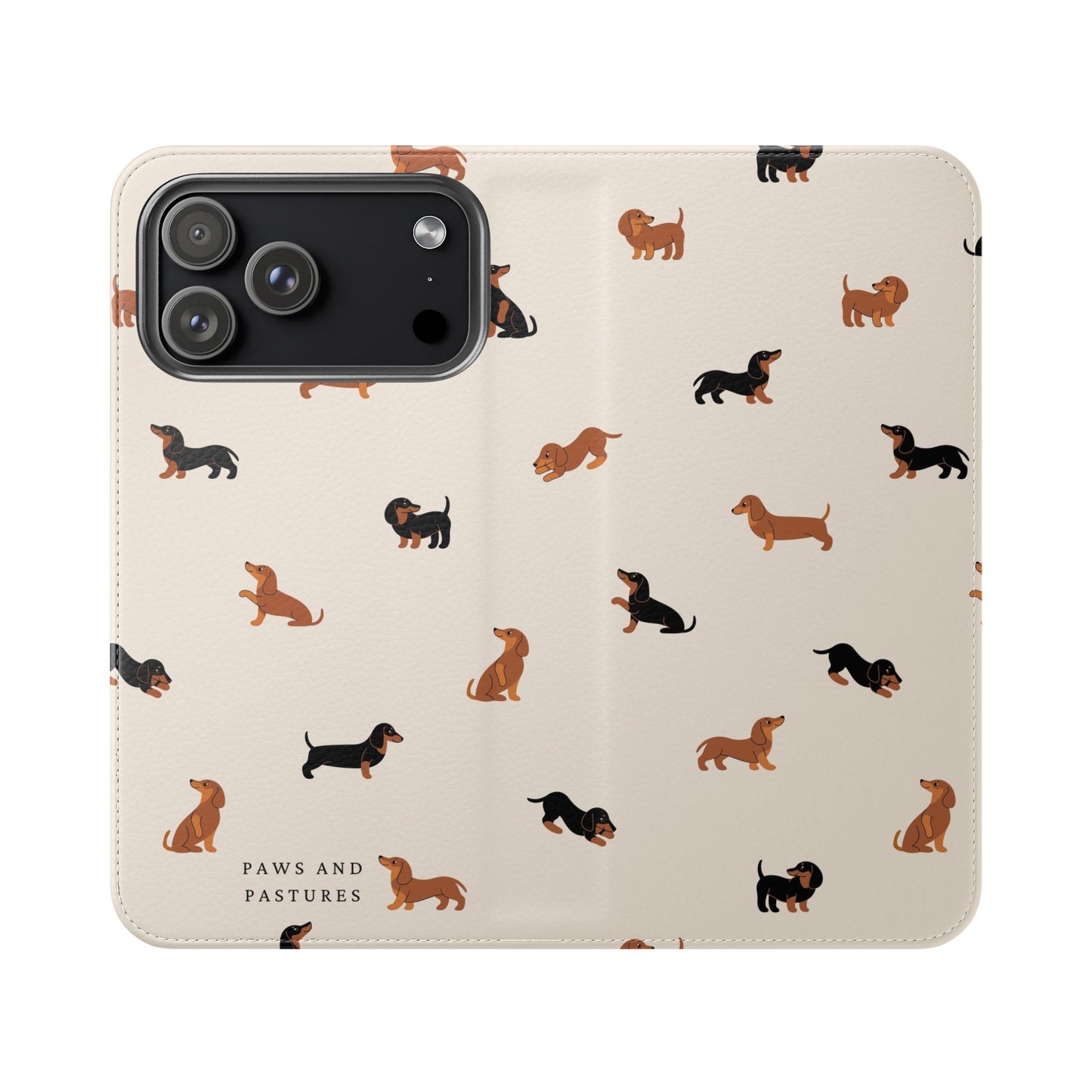 Dachshund Pattern Flip Phone Case — Wallet Folio with Card Slots