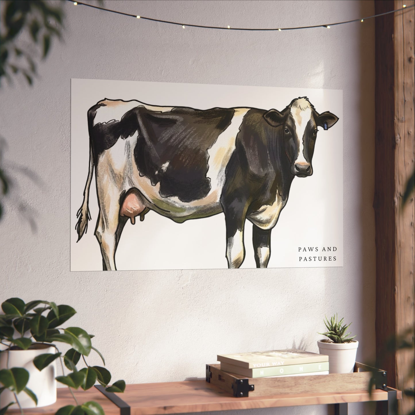 Holstein Cow Fine Art Poster 'Paws and Pastures' Rustic Farmhouse Wall Art