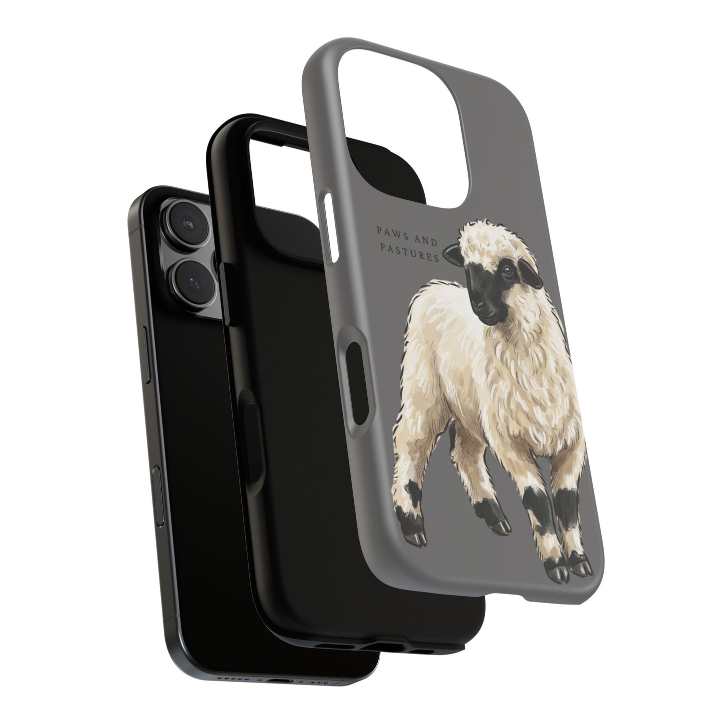 Grey Valais Blacknose Sheep Phone Case – 'Paws and Pastures' Cute Lamb Protective iPhone Cover