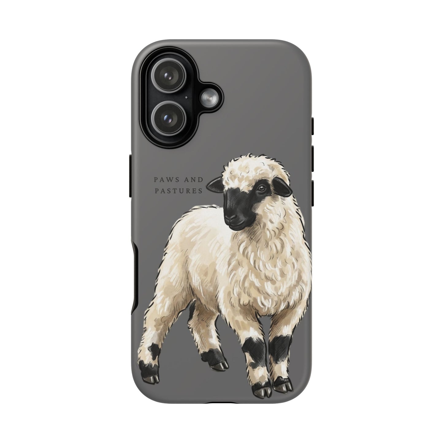 Grey Valais Blacknose Sheep Phone Case – 'Paws and Pastures' Cute Lamb Protective iPhone Cover