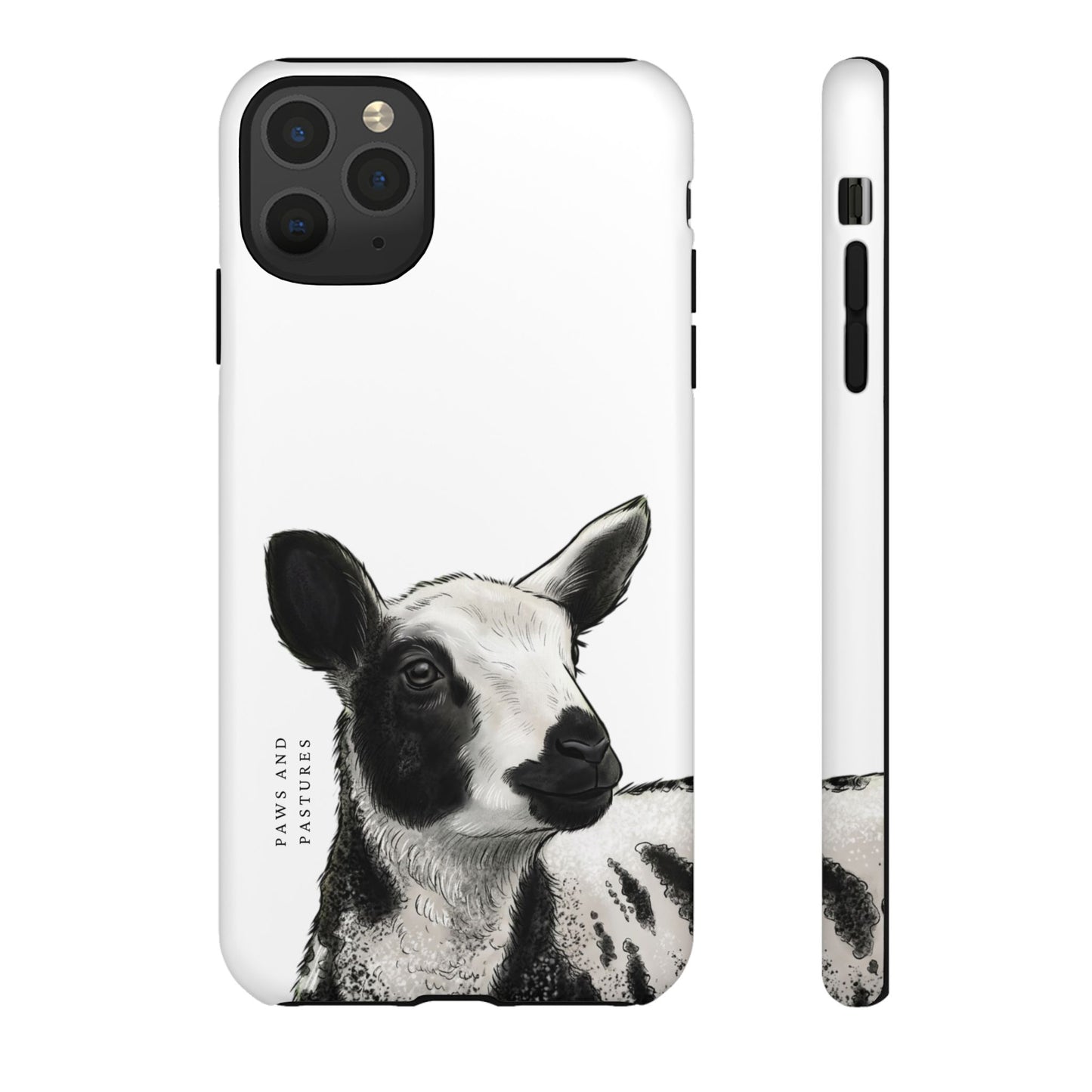 Dutch Spotted Sheep Portrait Phone Case - Black & White Lamb Illustration Protective Cover