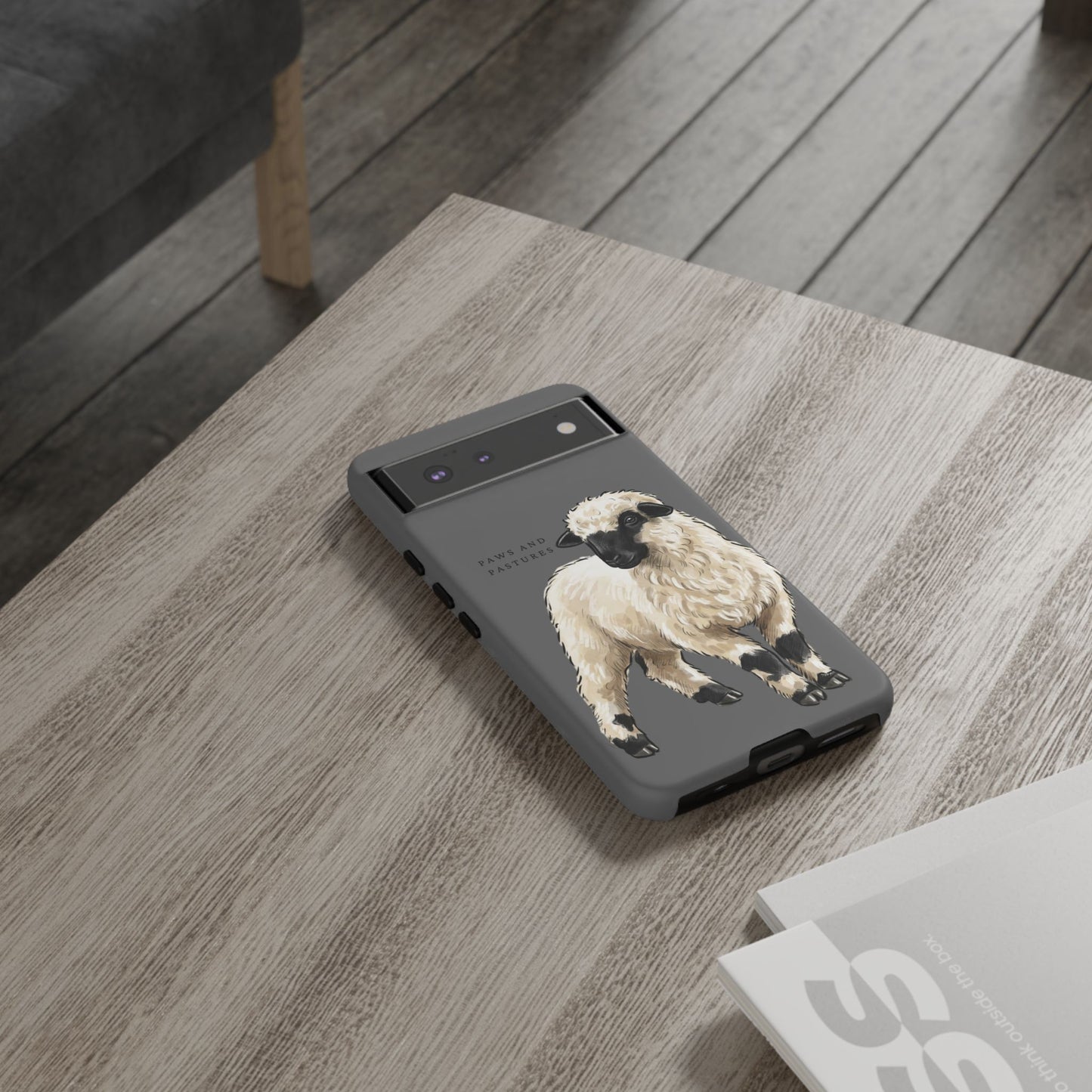 Grey Valais Blacknose Sheep Phone Case – 'Paws and Pastures' Cute Lamb Protective iPhone Cover
