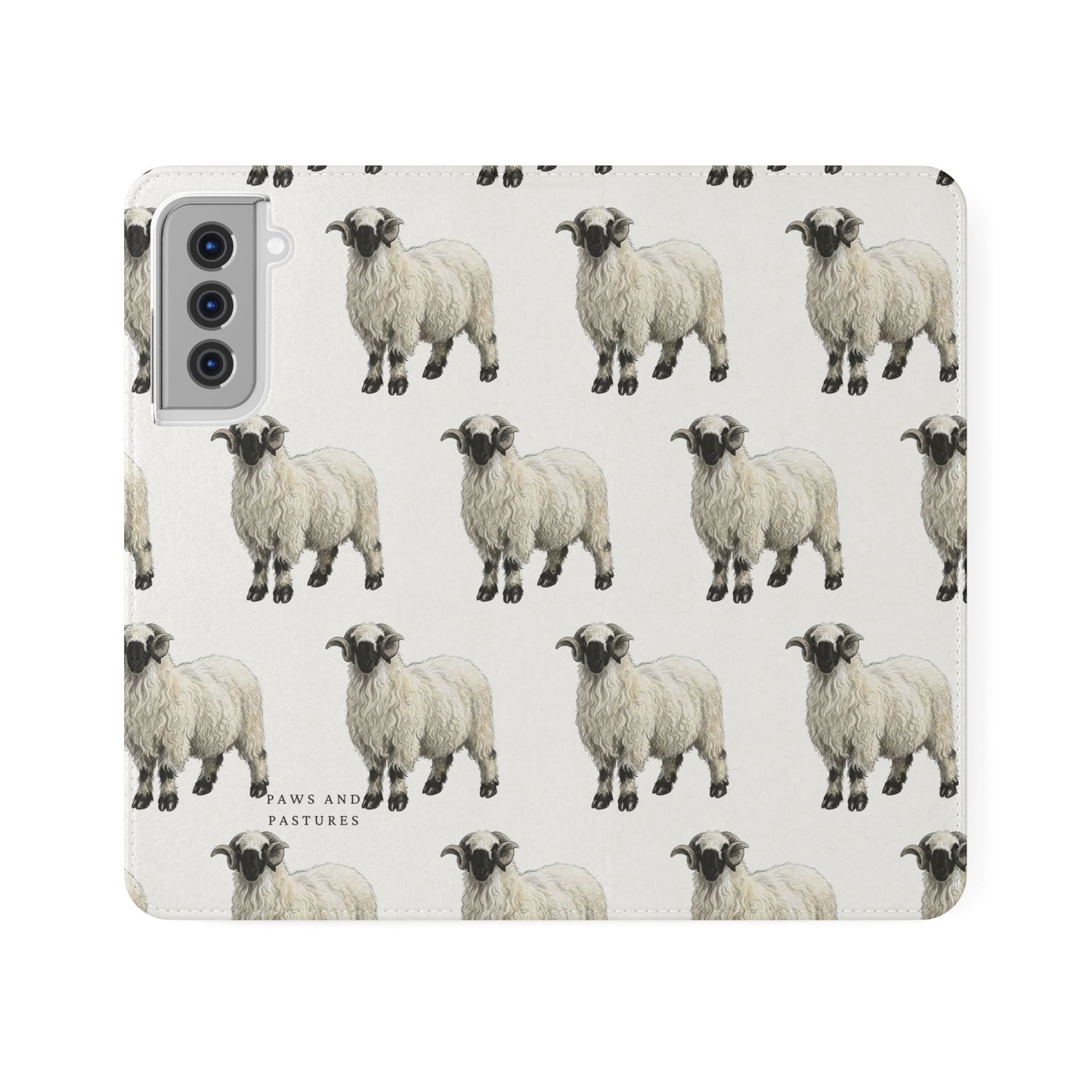 Valais Blacknose Sheep Pattern Flip Phone Case – Cute Farm Animal Wallet Cover