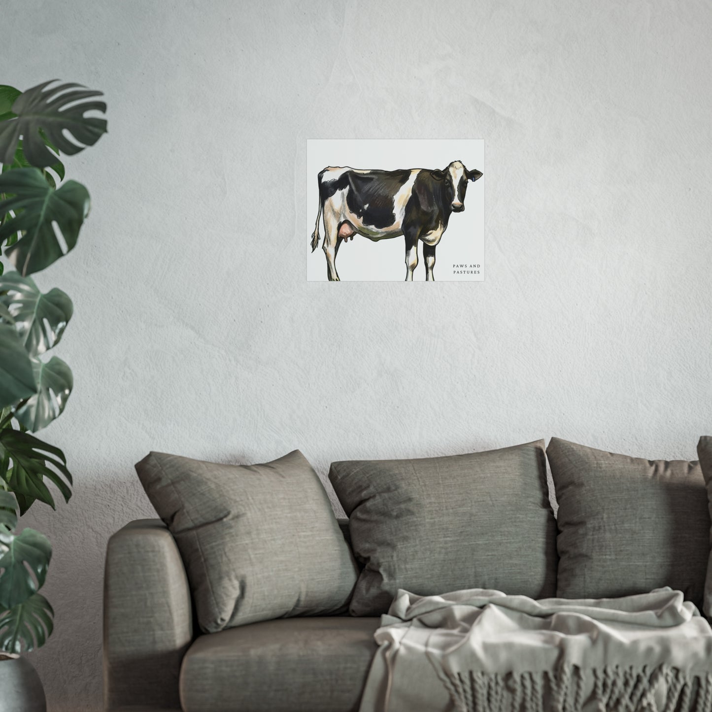 Holstein Cow Fine Art Poster 'Paws and Pastures' Rustic Farmhouse Wall Art