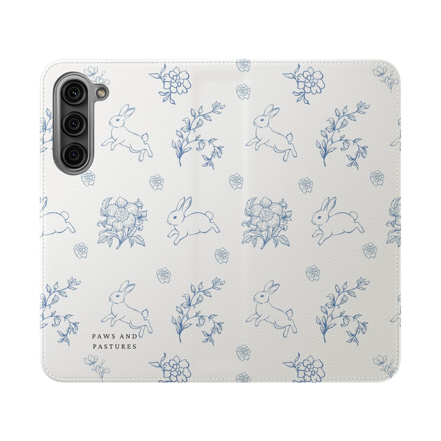 Bunny Pattern Flip Phone Case – Floral Blue Rabbit Wallet Cover