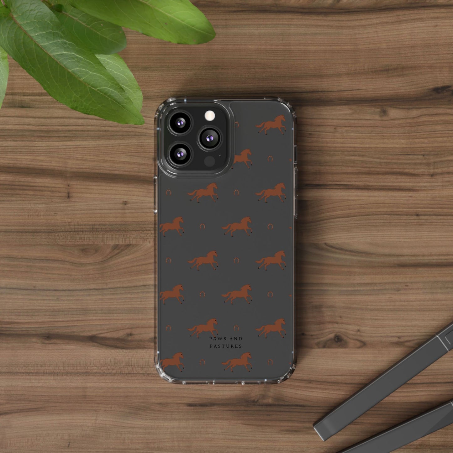 Horse Pattern Clear Phone Case — Equestrian Horses & Horseshoes Design