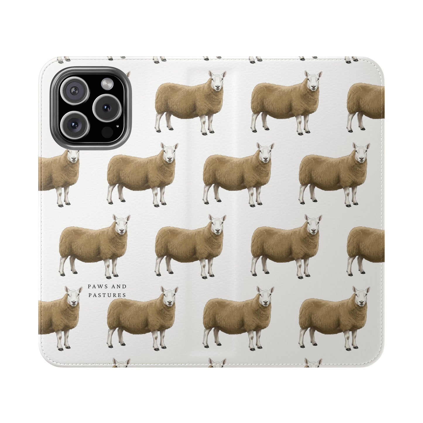 Cheviot Sheep Pattern Flip Phone Case – Cute Pastoral Wallet Cover with Card Slots