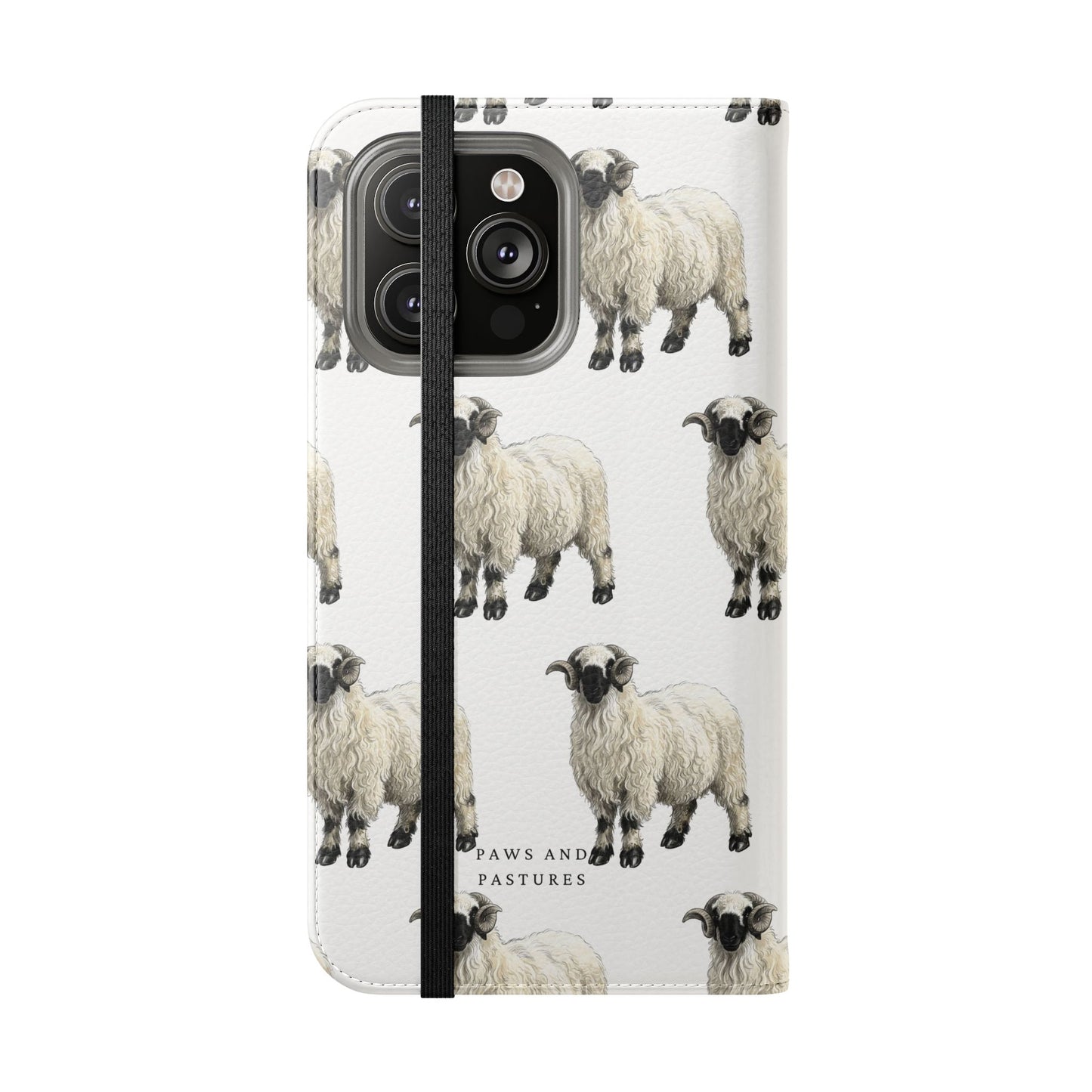 Valais Blacknose Sheep Pattern Flip Phone Case – Cute Farm Animal Wallet Cover
