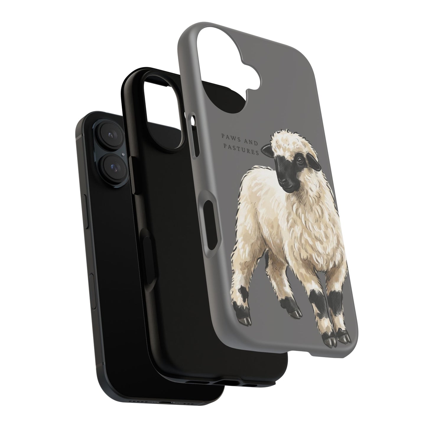 Grey Valais Blacknose Sheep Phone Case – 'Paws and Pastures' Cute Lamb Protective iPhone Cover