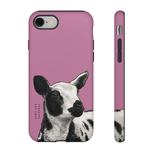 Pink Dutch Spotted Sheep Portrait Phone Case - Black & White Lamb Illustration Protective Cover