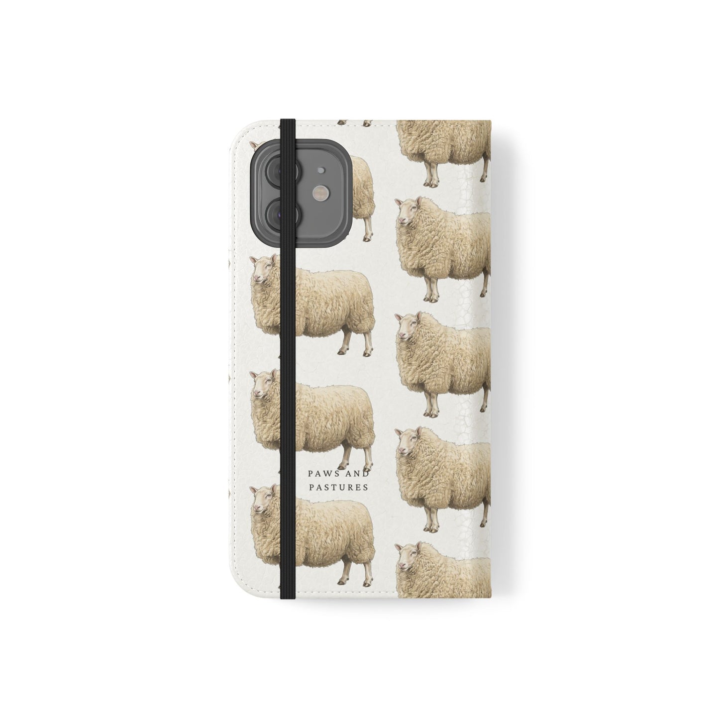 Cheviot Sheep Pattern Flip Phone Case – Cute Pastoral Wallet Cover with Card Slots