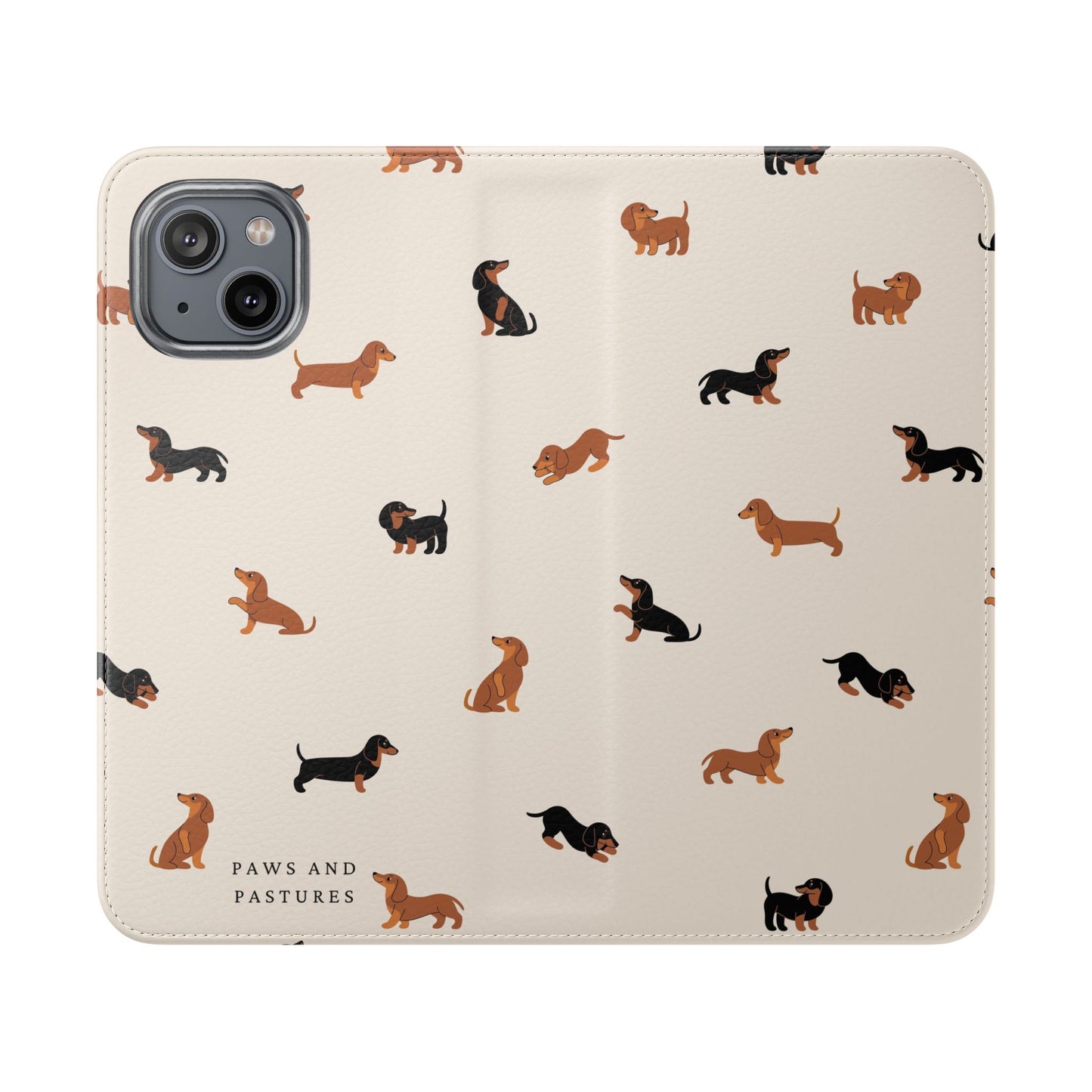 Dachshund Pattern Flip Phone Case — Wallet Folio with Card Slots