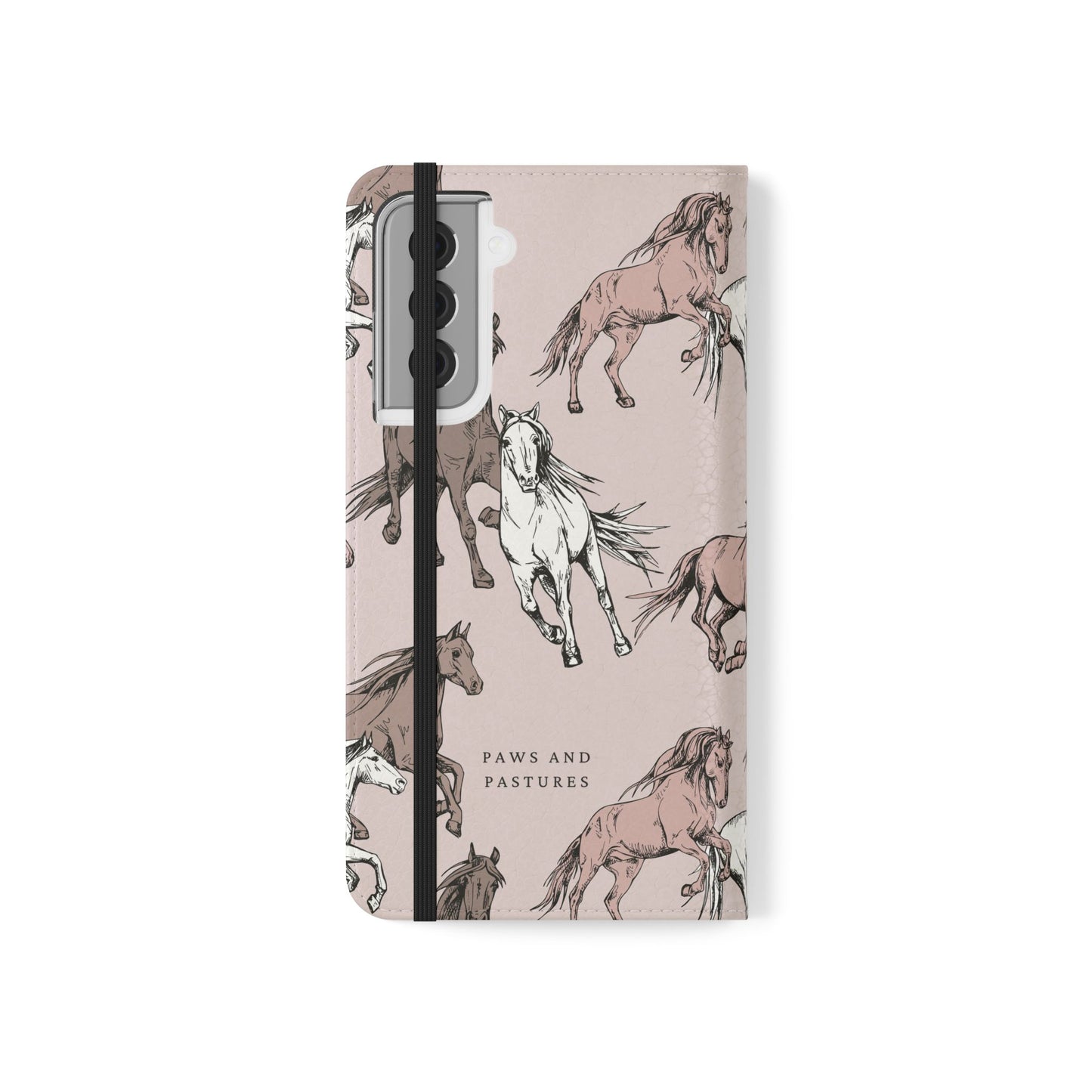 Horse Pattern Flip Phone Case — Pink Running Horses Wallet Cover