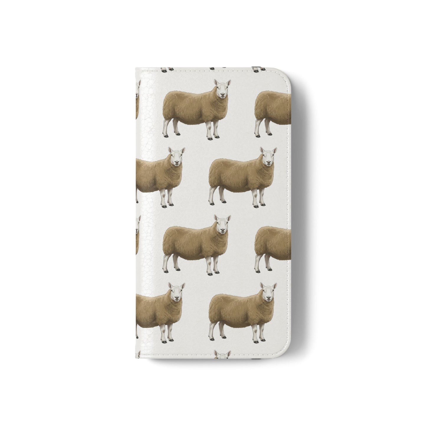 Cheviot Sheep Pattern Flip Phone Case – Cute Pastoral Wallet Cover with Card Slots