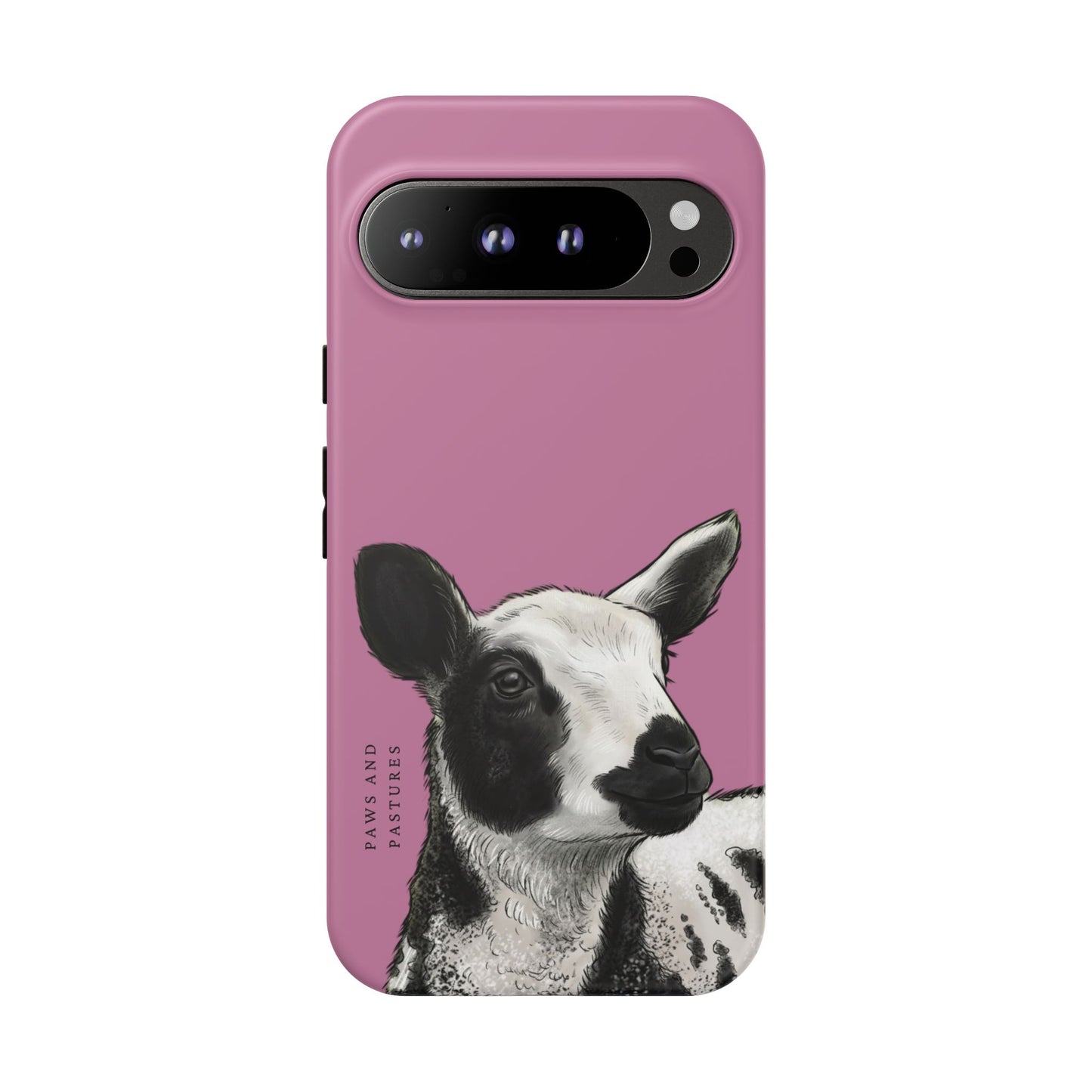 Pink Dutch Spotted Sheep Portrait Phone Case - Black & White Lamb Illustration Protective Cover