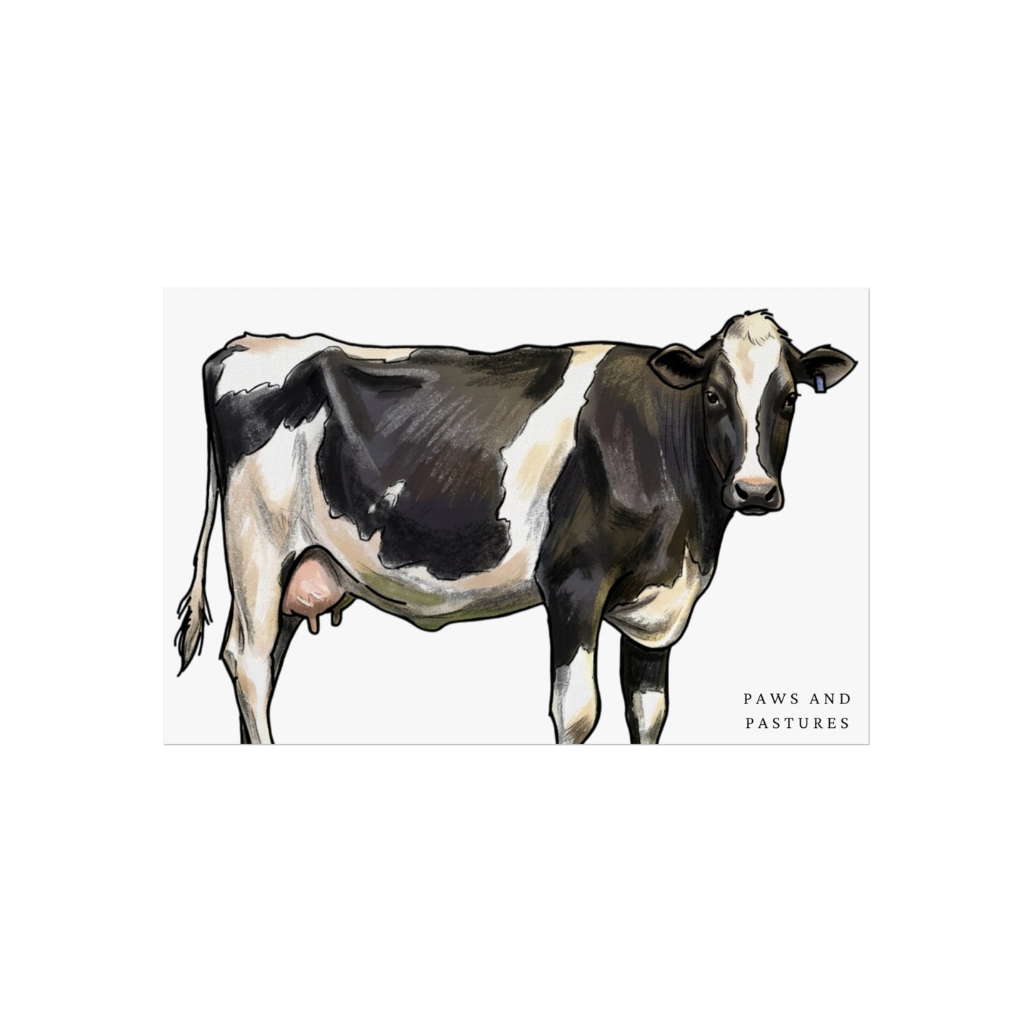 Holstein Cow Fine Art Poster 'Paws and Pastures' Rustic Farmhouse Wall Art