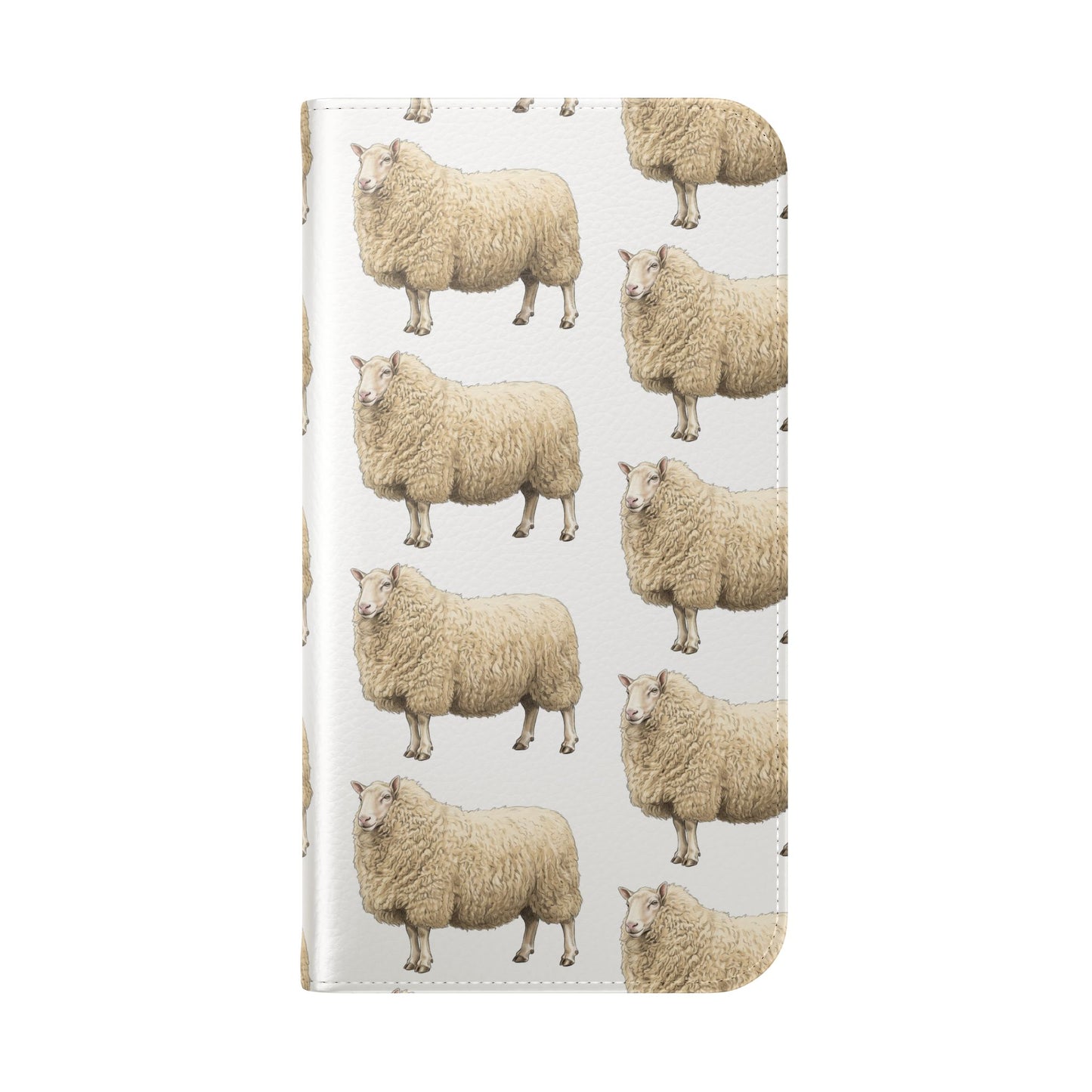 Cheviot Sheep Pattern Flip Phone Case – Cute Pastoral Wallet Cover with Card Slots