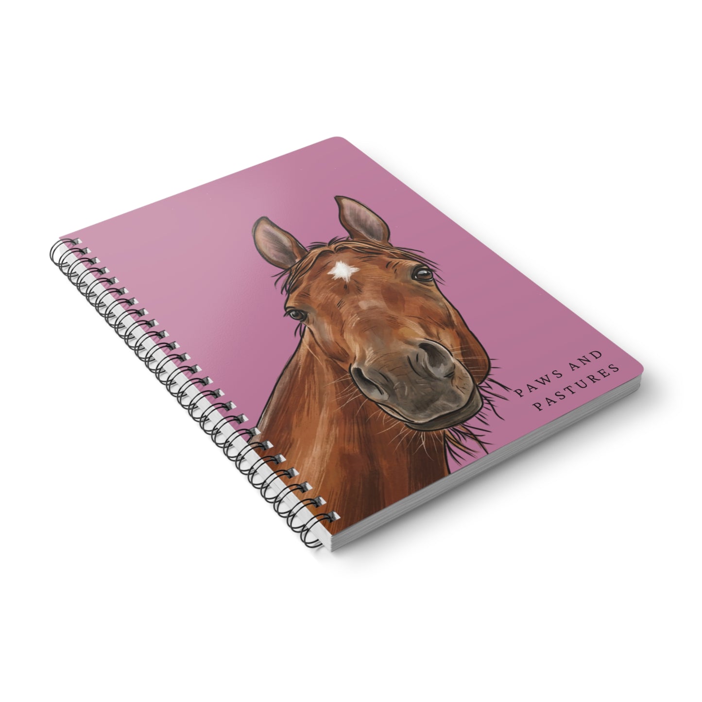 Pink Horse Portrait Spiral Notebook — "Paws and Pastures" A5 Wirobound Journal
