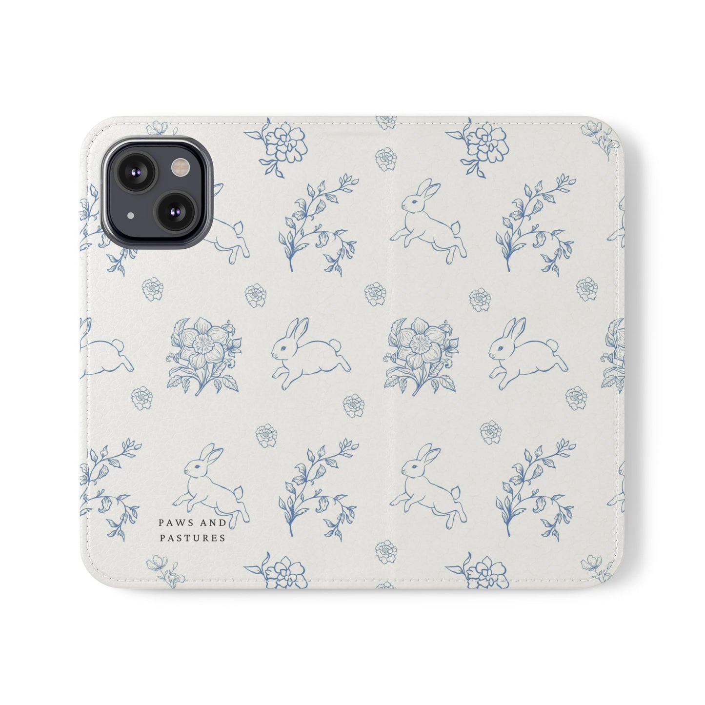 Bunny Pattern Flip Phone Case – Floral Blue Rabbit Wallet Cover
