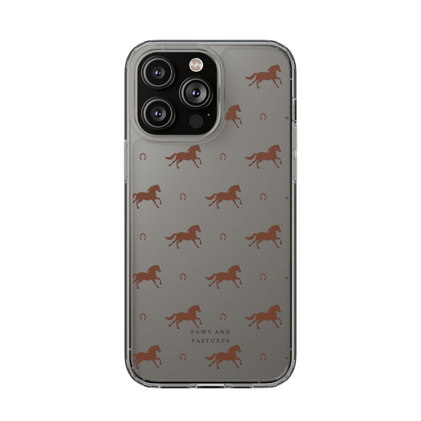 Horse Pattern Clear Phone Case — Equestrian Horses & Horseshoes Design