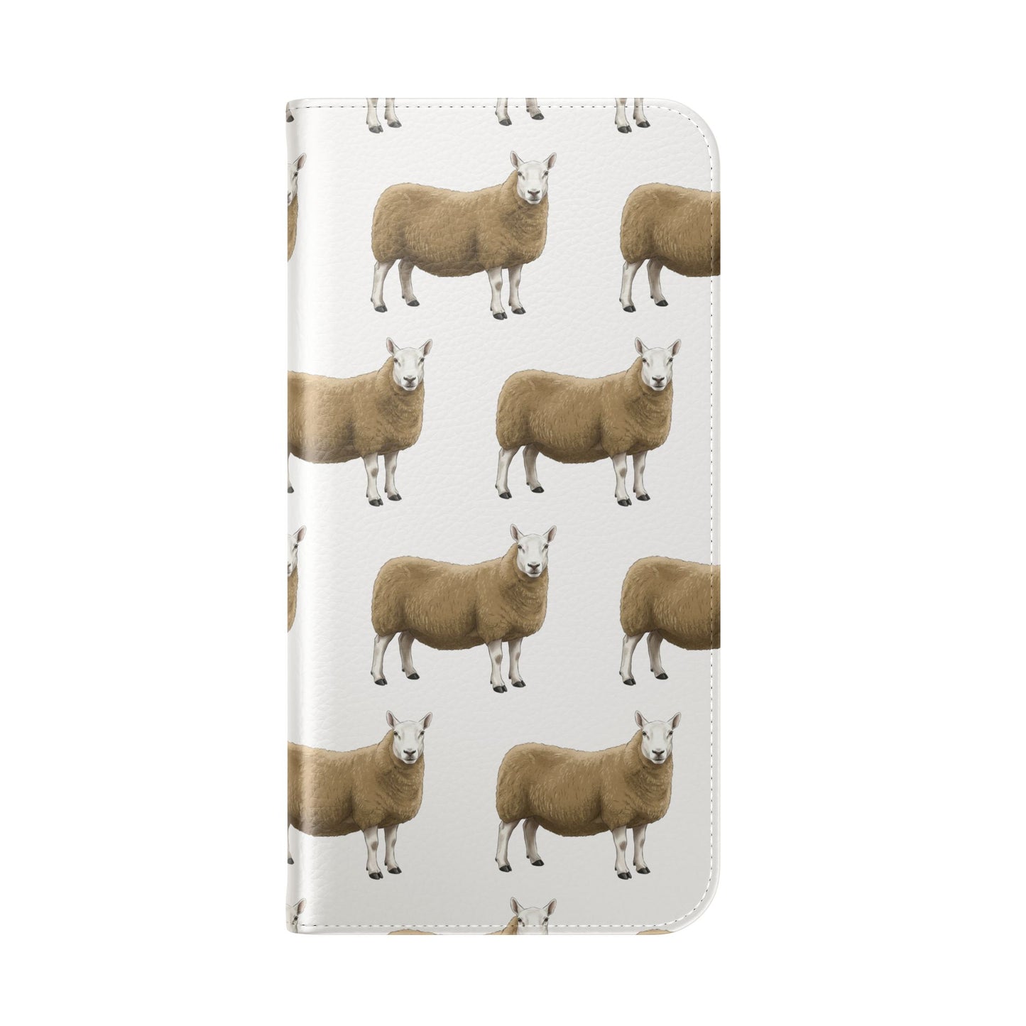 Cheviot Sheep Pattern Flip Phone Case – Cute Pastoral Wallet Cover with Card Slots