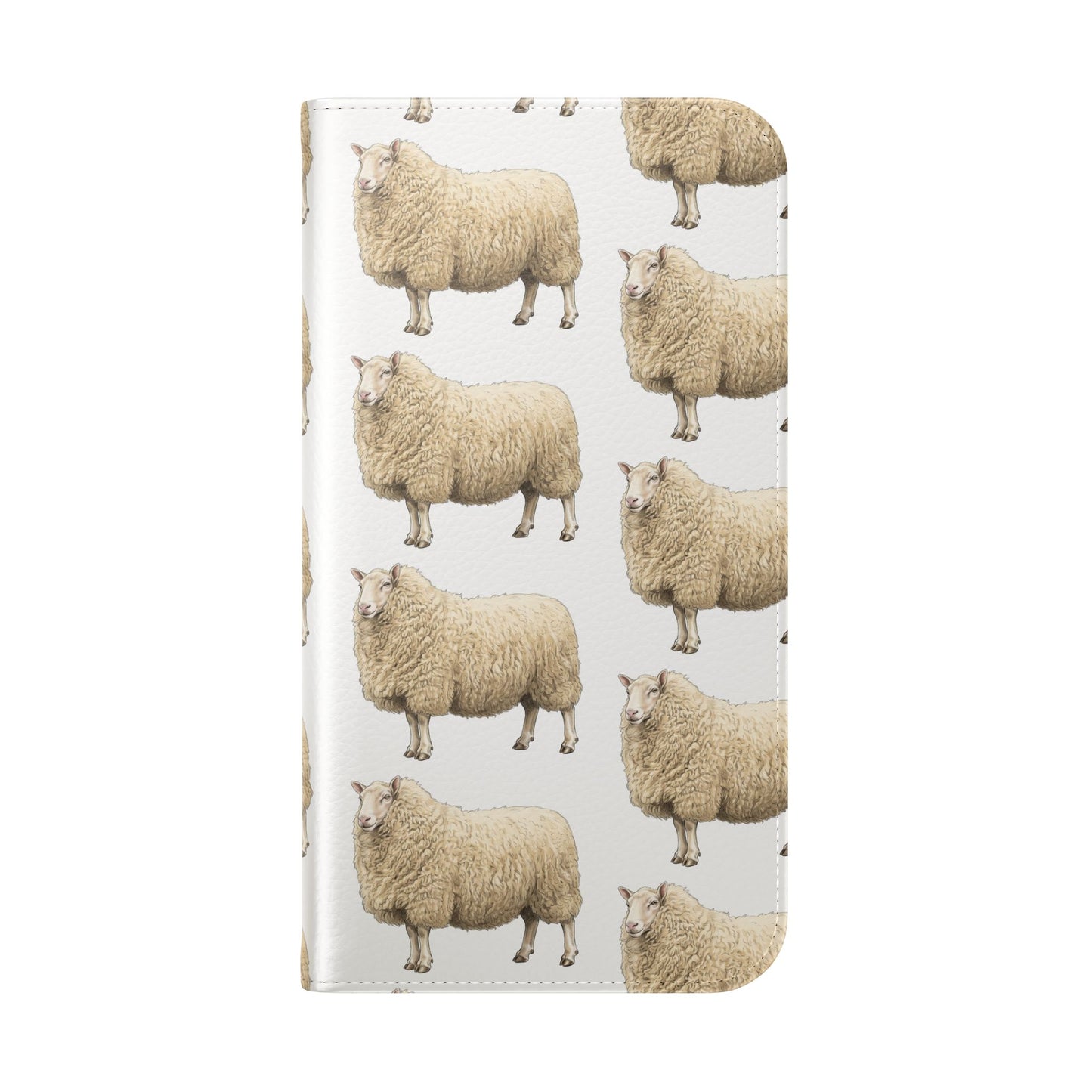 Cheviot Sheep Pattern Flip Phone Case – Cute Pastoral Wallet Cover with Card Slots
