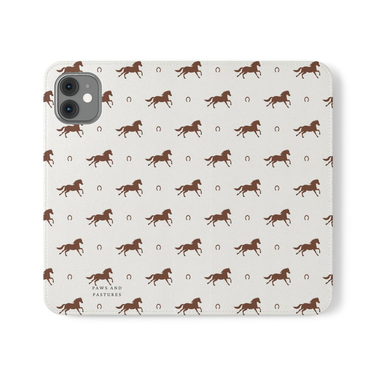 Horse Pattern Flip Case — Leather Wallet Phone Cover with Galloping Horses