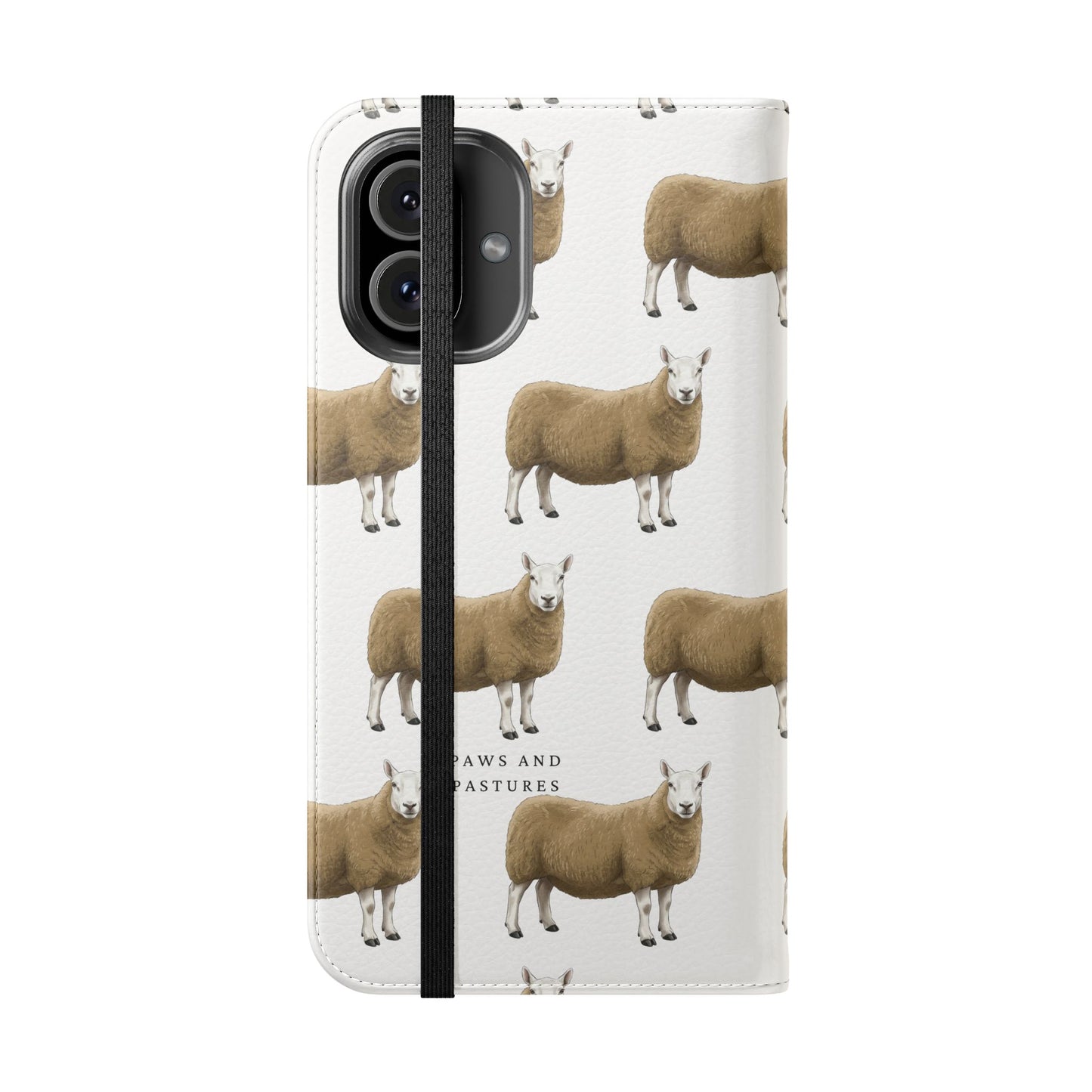 Cheviot Sheep Pattern Flip Phone Case – Cute Pastoral Wallet Cover with Card Slots