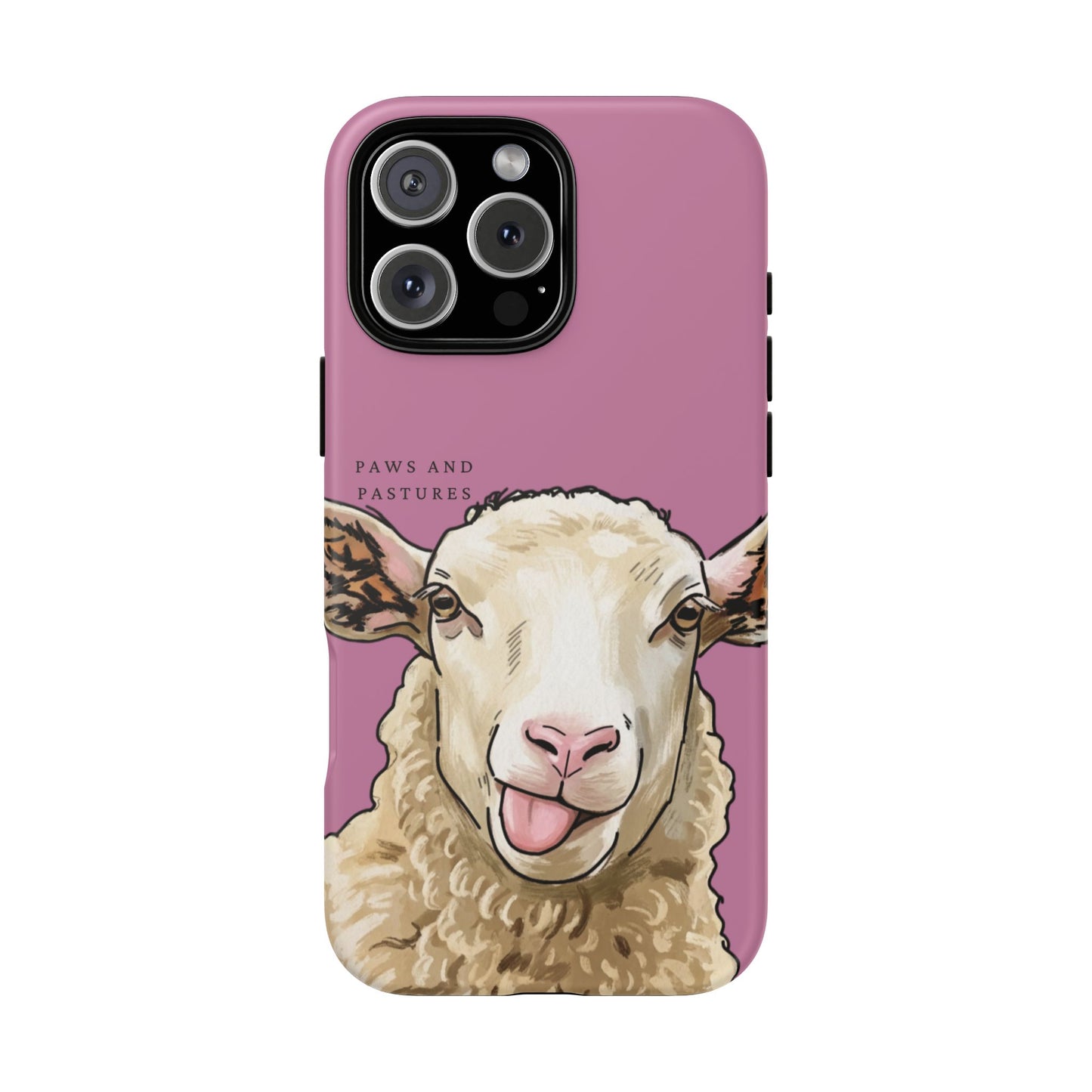 Pink Silly Sheep Phone Case — Cute Tongue-Out Lamb on Pink Protective Tough Case
