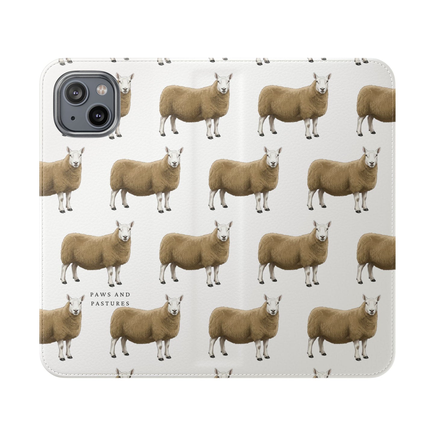 Cheviot Sheep Pattern Flip Phone Case – Cute Pastoral Wallet Cover with Card Slots