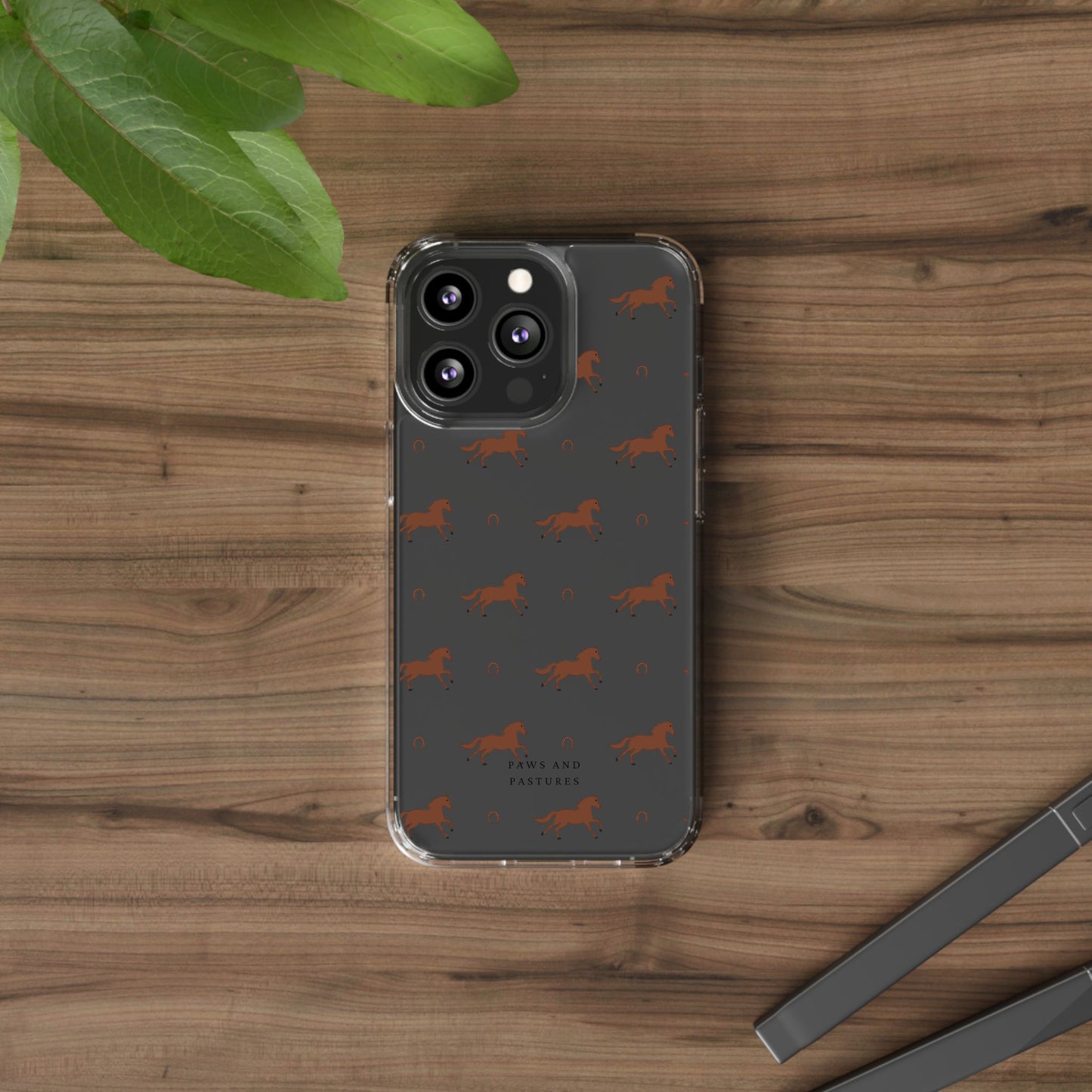 Horse Pattern Clear Phone Case — Equestrian Horses & Horseshoes Design